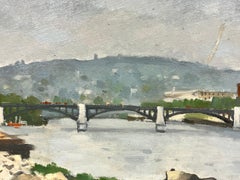 Paesaggio fluviale industriale ad olio firmato da un impressionista francese dei primi del Novecento