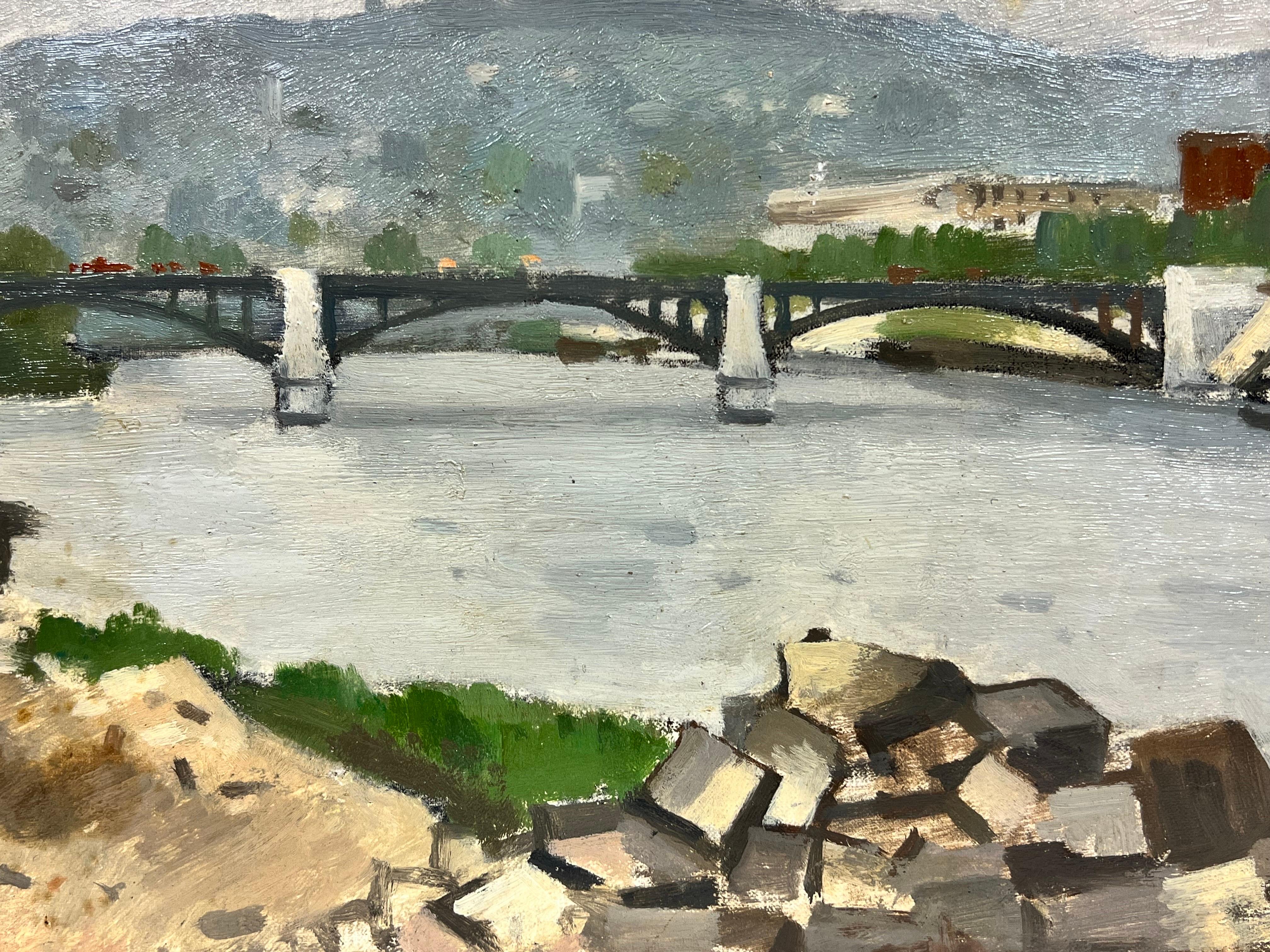 The Working River
signed Rene Durey, early 20th century 
oil painting on canvas, unframed
painting: 11 x 18 inches
provenance: private collection, France 
condition: overall very good