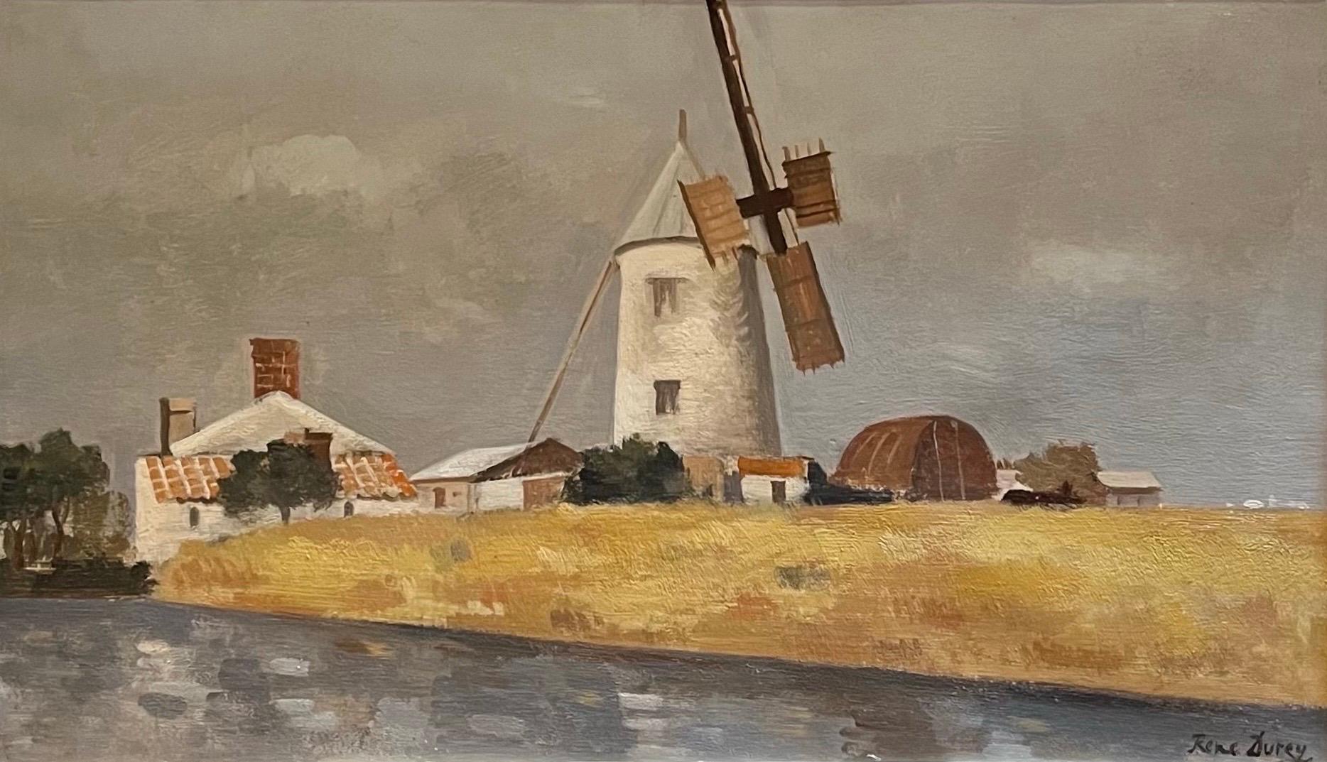 "Windmill" by René Durey - Oil on Canvas - 26x44.5 cm