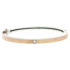 Rene Escobar 18k Yellow Gold 
Silver Diamond Florentine Finish Bangle Bracelet