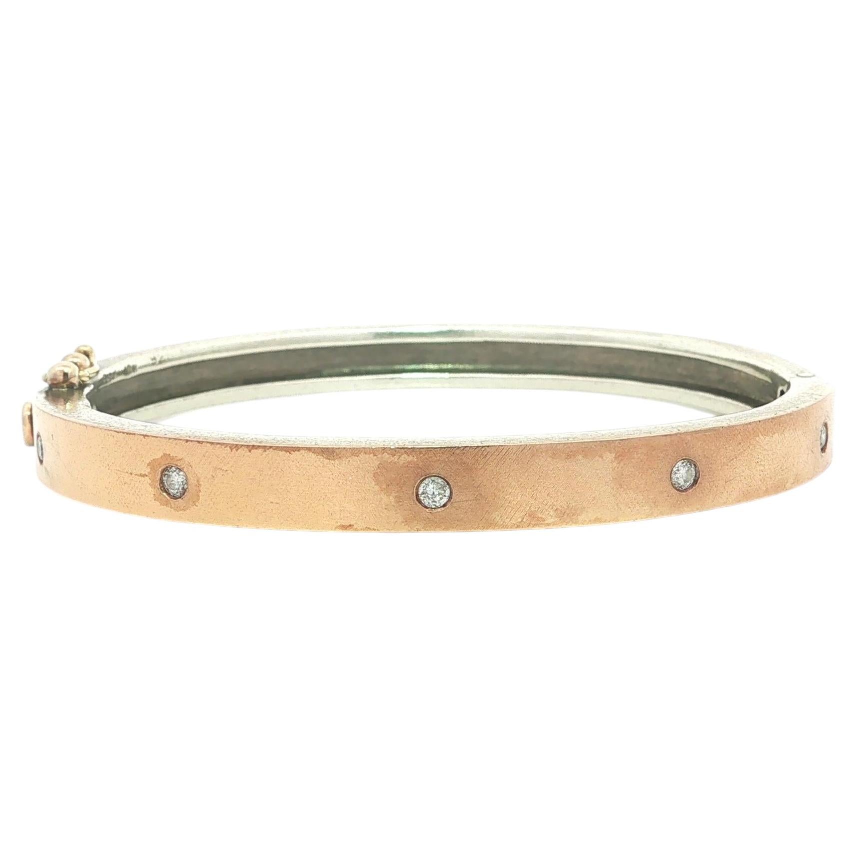 Rene Escobar Olly 18k Rose Gold & Silver Diamond Florentine Bangle Bracelet