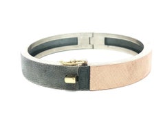 Rene Escobar Silver & 18k Rose Gold Diamond Florentine Hinged Bangle Bracelet