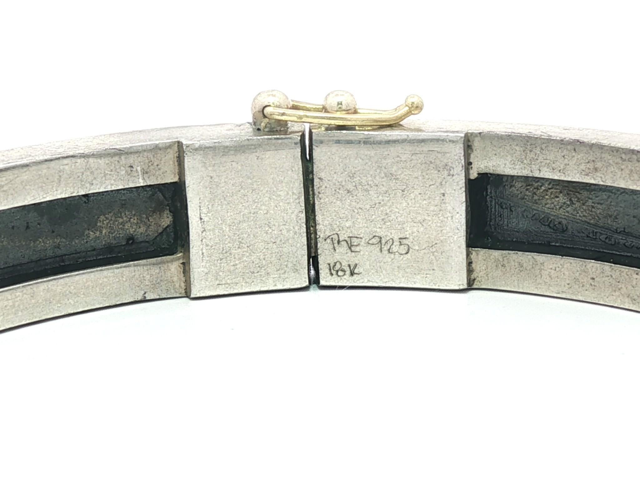 Women's Rene Escobar Silver & 18k Rose Gold Diamond Florentine Hinged Bangle Bracelet For Sale