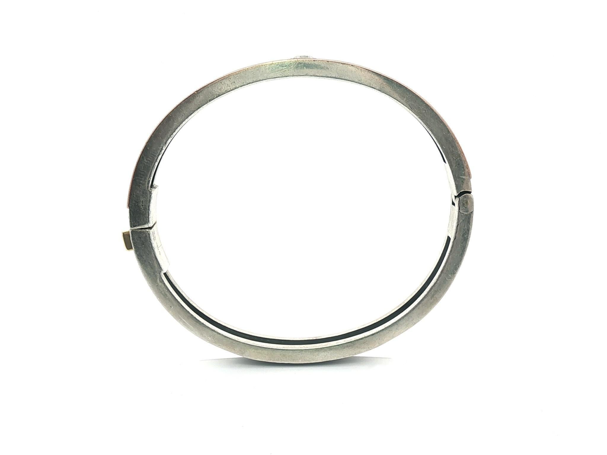 Rene Escobar Silver & 18k Rose Gold Diamond Florentine Hinged Bangle Bracelet For Sale 2