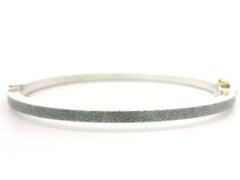 Rene Escobar Silver & 18k Rose Gold Diamond Textured Hinged Bangle Bracelet