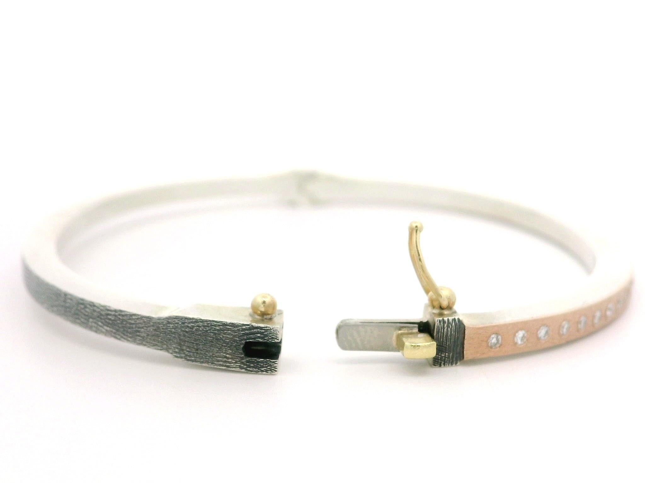 Bracciale a cerniera in argento e oro rosa 18 carati con diamanti, Rene Escobar In condizioni ottime a Montclair, NJ
