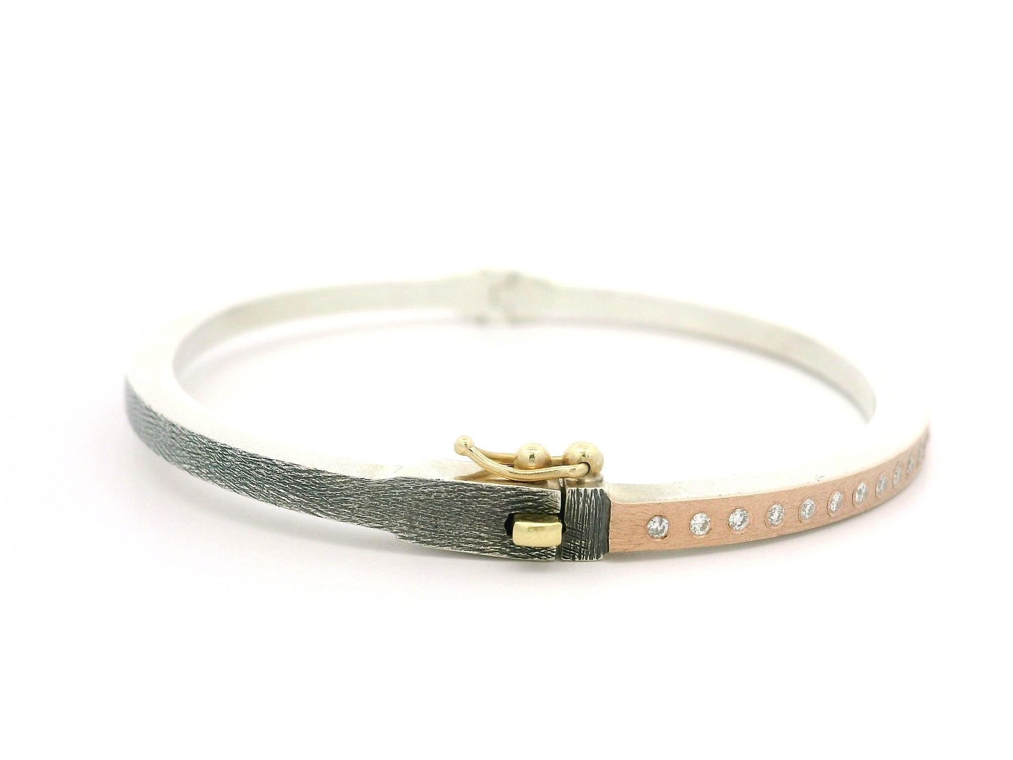 Bracciale a cerniera in argento e oro rosa 18 carati con diamanti, Rene Escobar 1