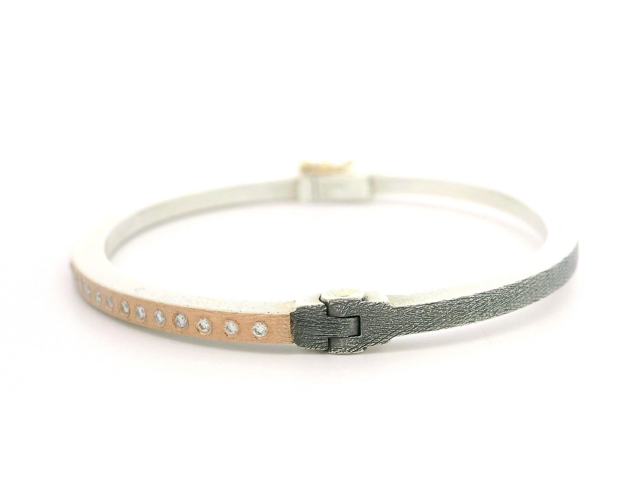 Bracciale a cerniera in argento e oro rosa 18 carati con diamanti, Rene Escobar 2