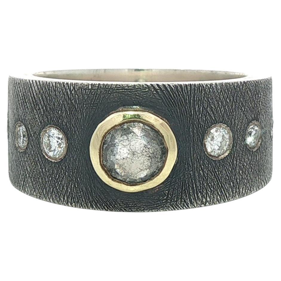 Bague Florentine en argent et or jaune 18k avec diamants Rene Hisobar