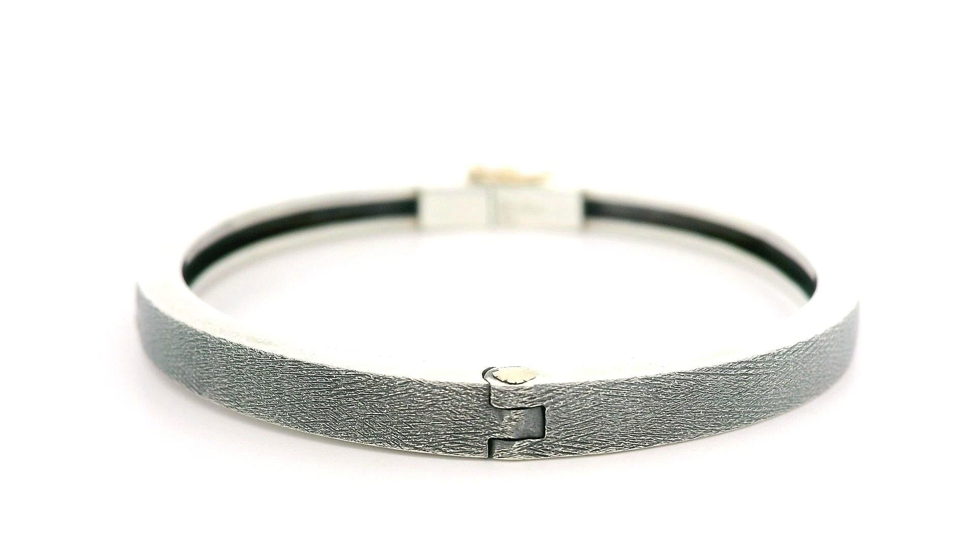 Brilliant Cut Rene Escobar Silver & 18k Yellow Gold Diamond Textured Hinged Bangle Bracelet