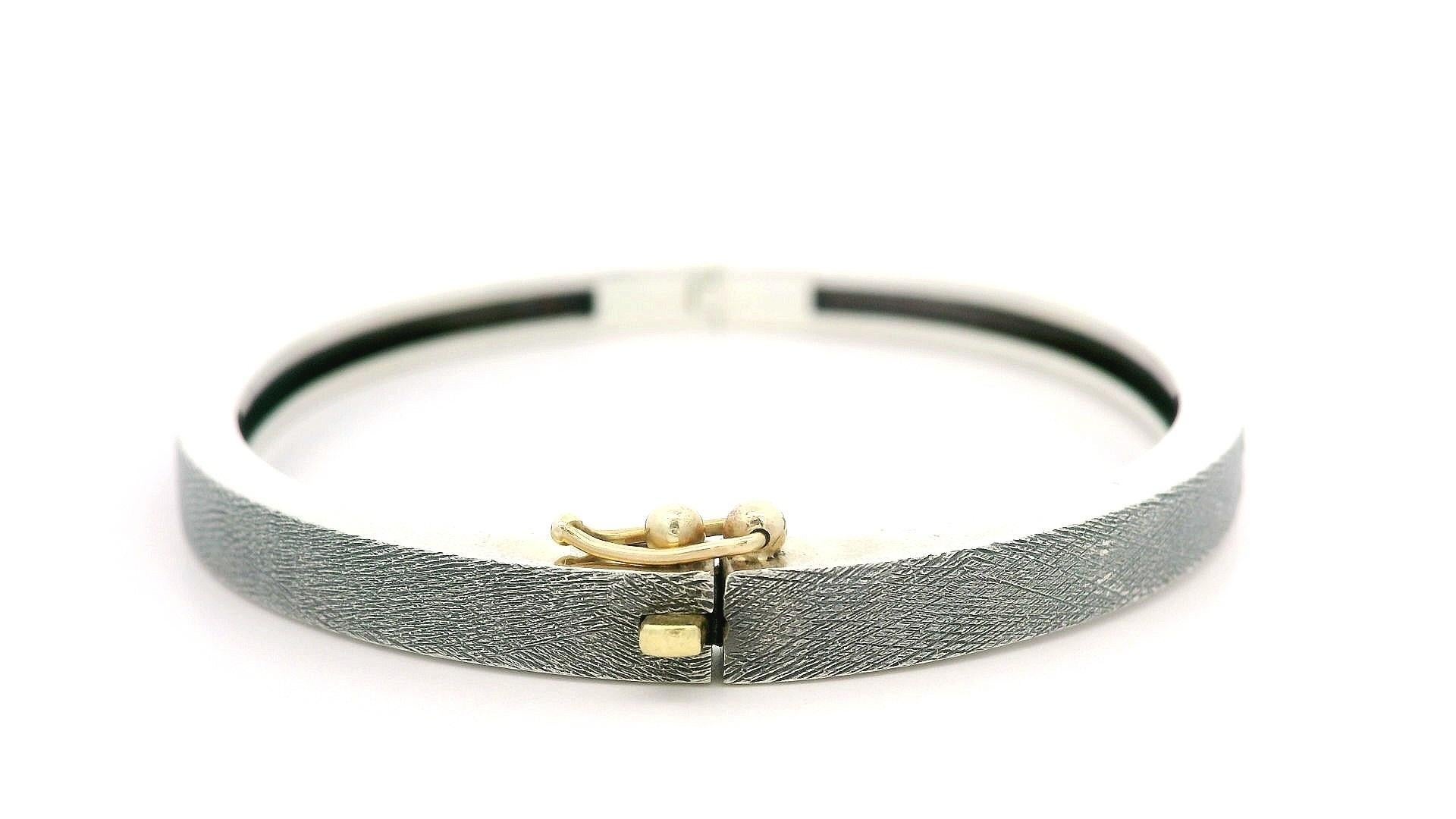Women's Rene Escobar Silver & 18k Yellow Gold Diamond Textured Hinged Bangle Bracelet