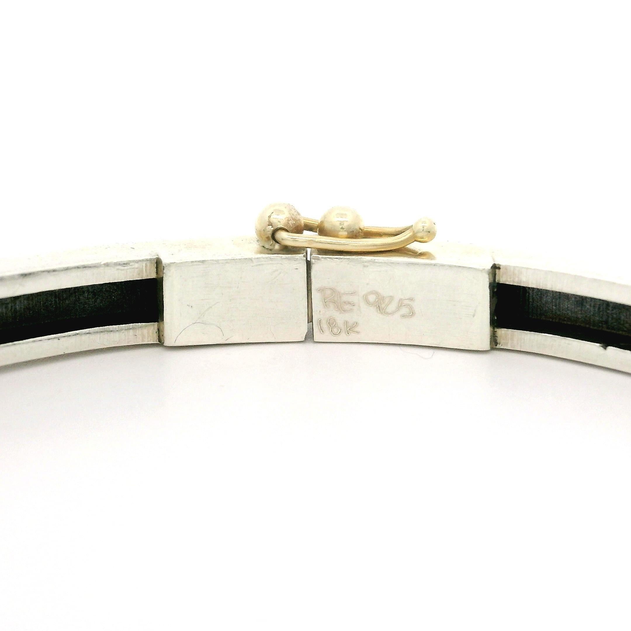 Rene Escobar Silver & 18k Yellow Gold Diamond Textured Hinged Bangle Bracelet 1