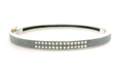 Rene Escobar Silver & 18k Yellow Gold Diamond Textured Hinged Bangle Bracelet