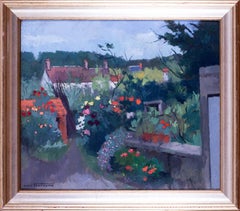 French early 20th Century oil painting of a garden in summer by Rene Fontayne