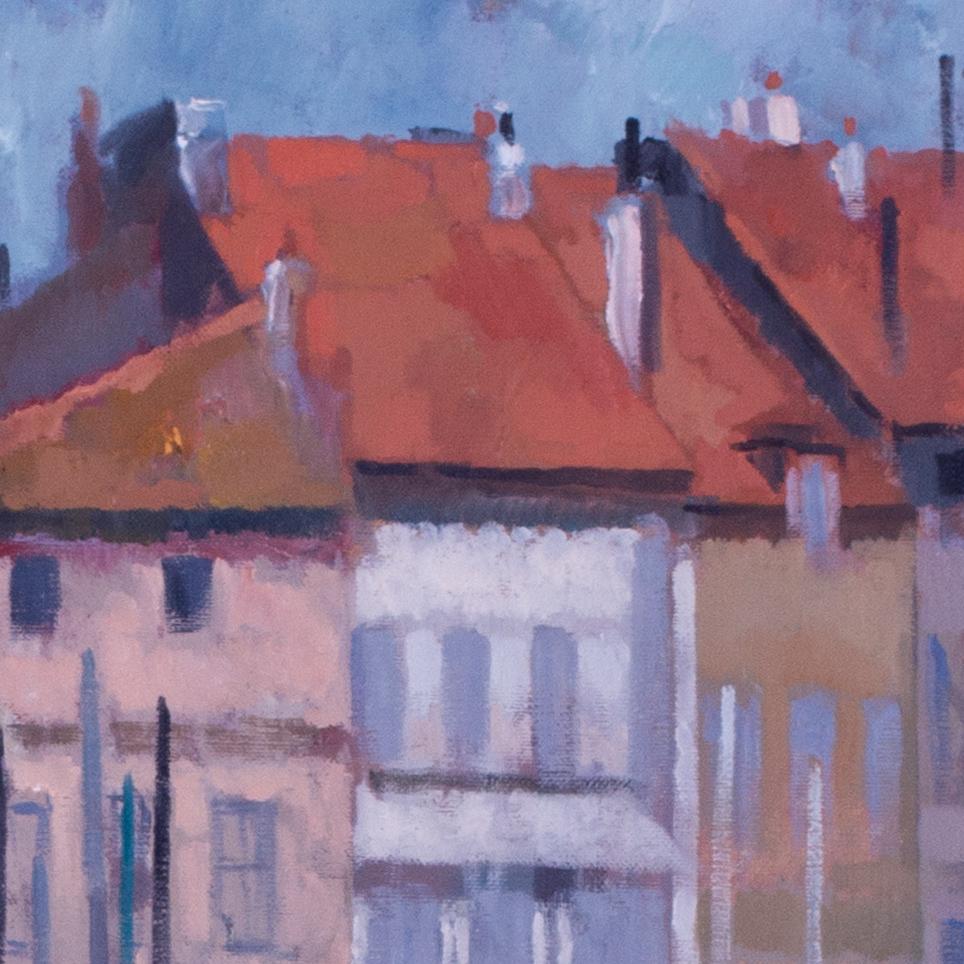 Französisch Anfang des 20. Jahrhunderts Ölgemälde von la Rochelle, Impressionist (Grau), Landscape Painting, von René Fontayne