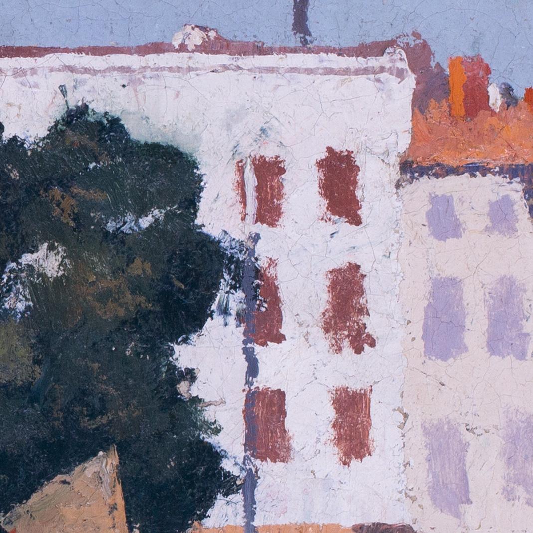 French early 20th Century oil painting of Quay de la Rochelle (Quay au Dames) - Painting by René Fontayne