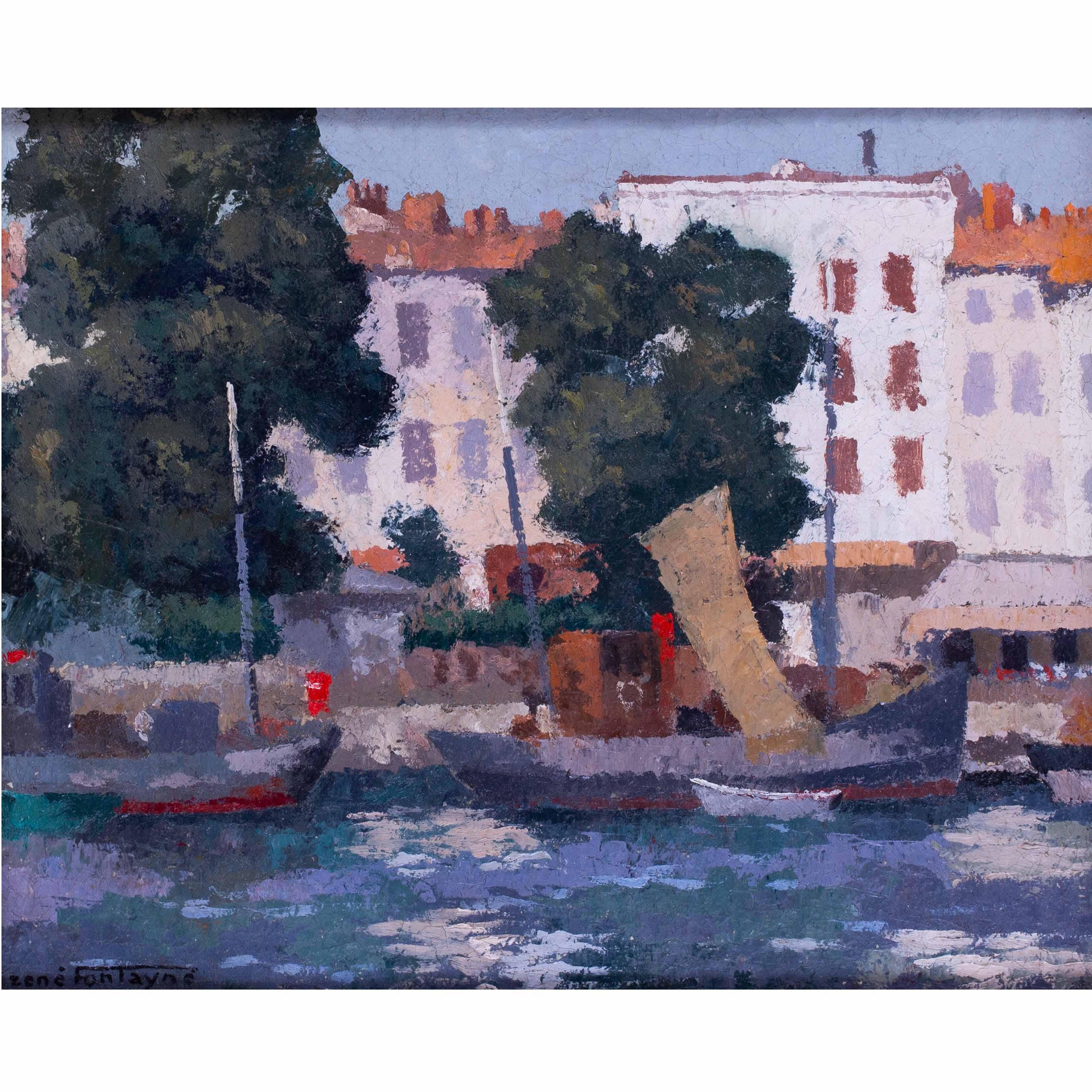 French early 20th Century oil painting of Quay de la Rochelle (Quay au Dames) 1