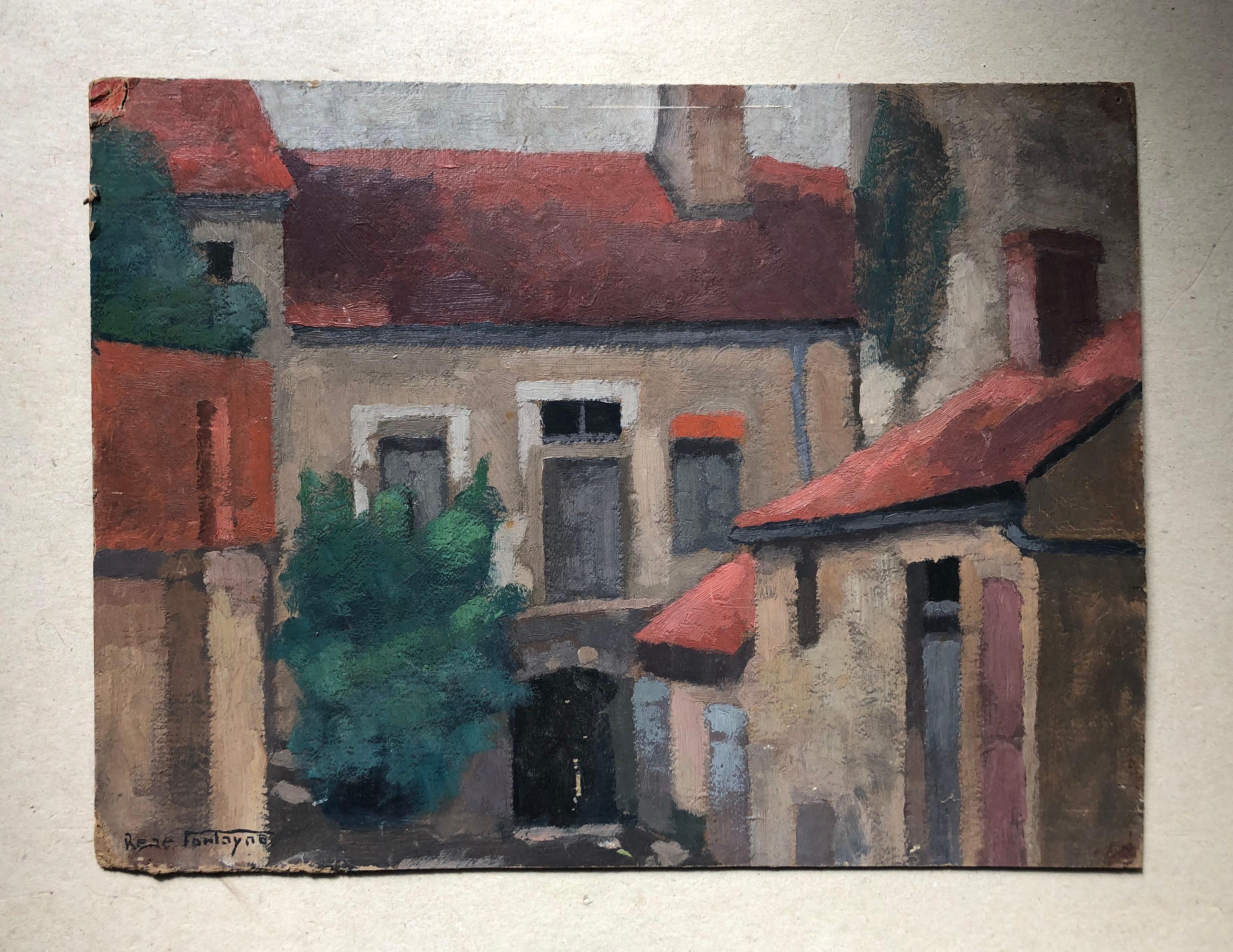 René Fontayne, Houses, Oil on cardboard For Sale 1