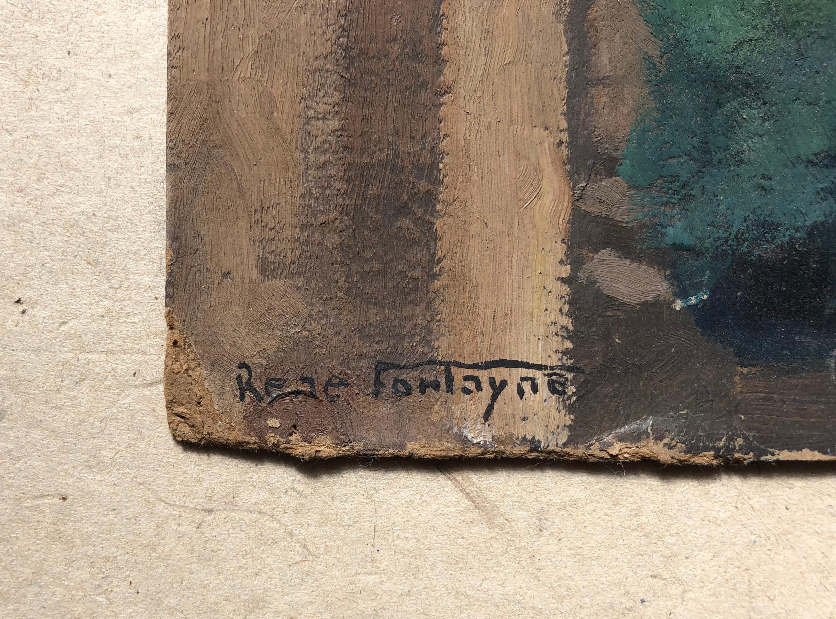 René Fontayne, Häuser, Öl auf Karton 2