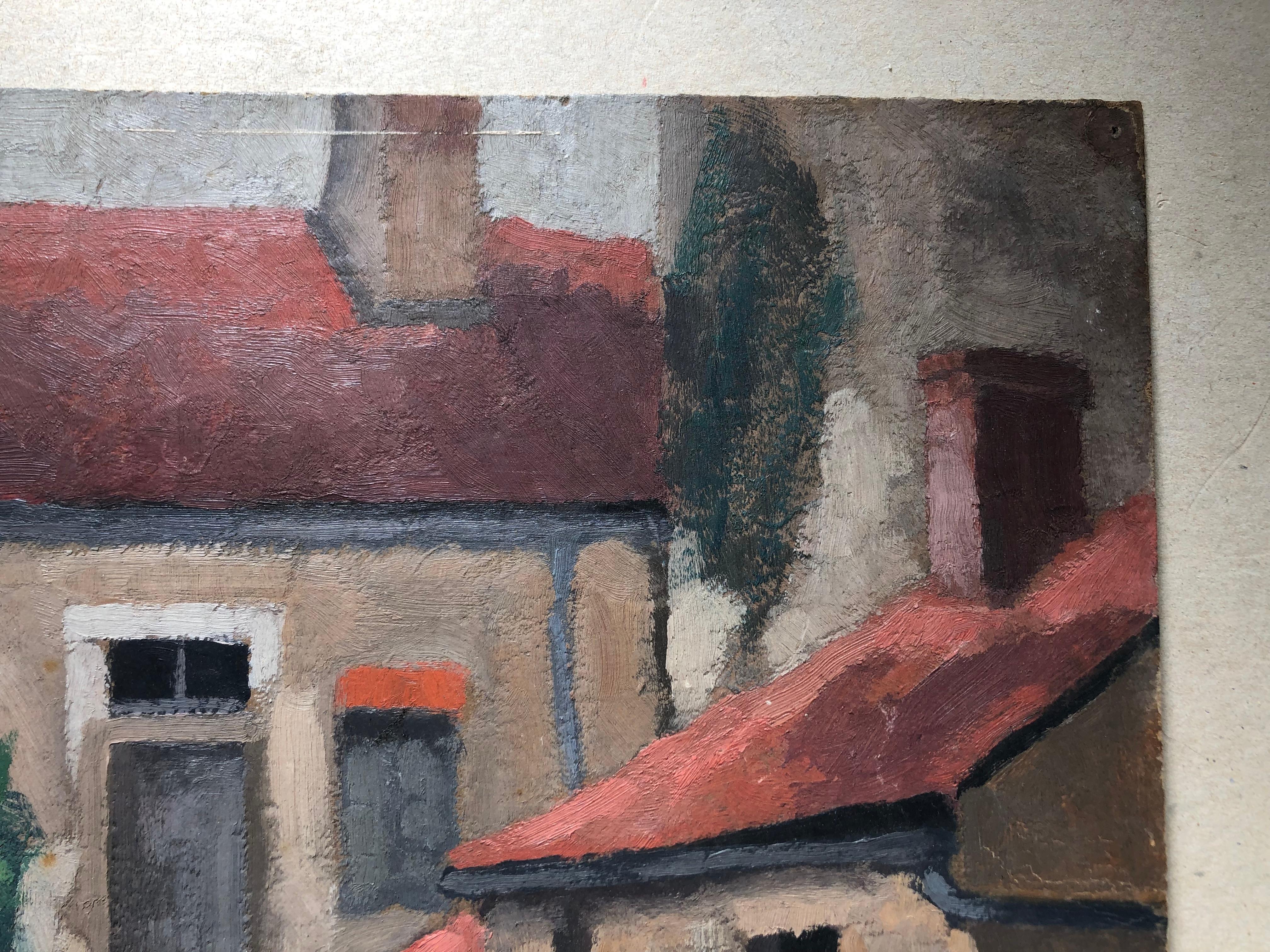 René Fontayne, Houses, Oil on cardboard For Sale 4