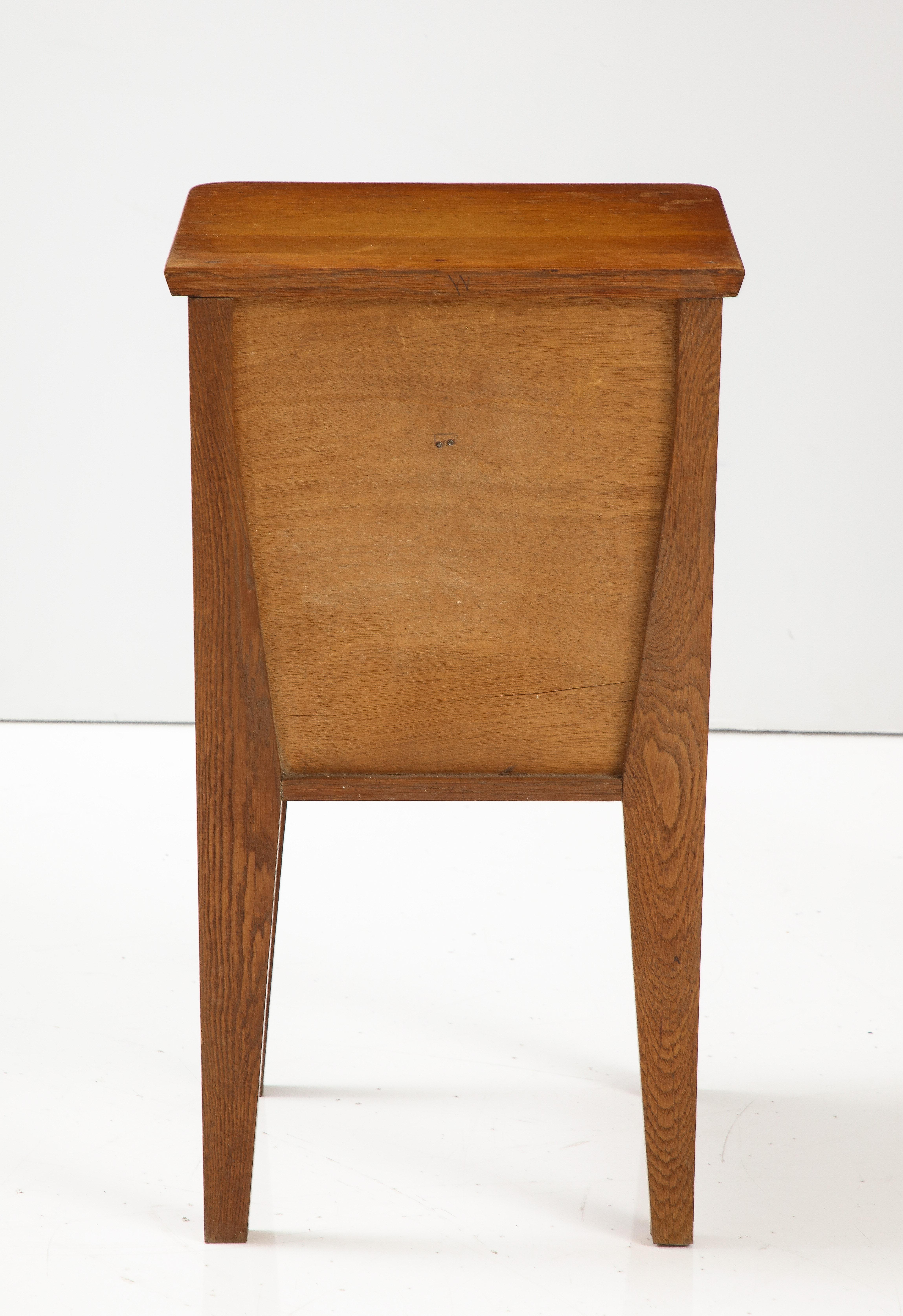Oak René Gabriel Bed Side Table, Telephone Table w Drawer, France, c. 1946