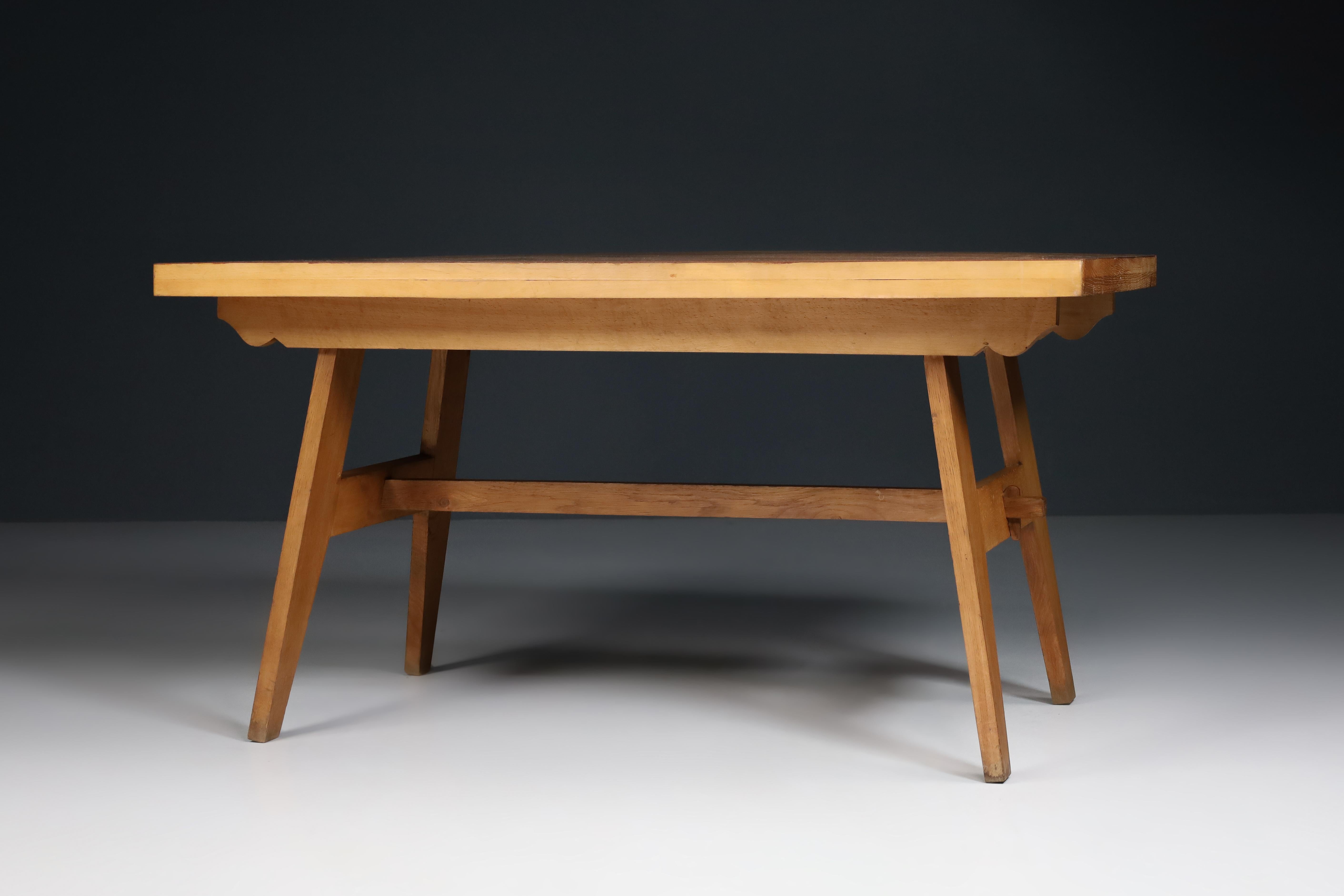 René Gabriel Blond Oak Reconstruction Table, France, 1950s In Good Condition In Almelo, NL