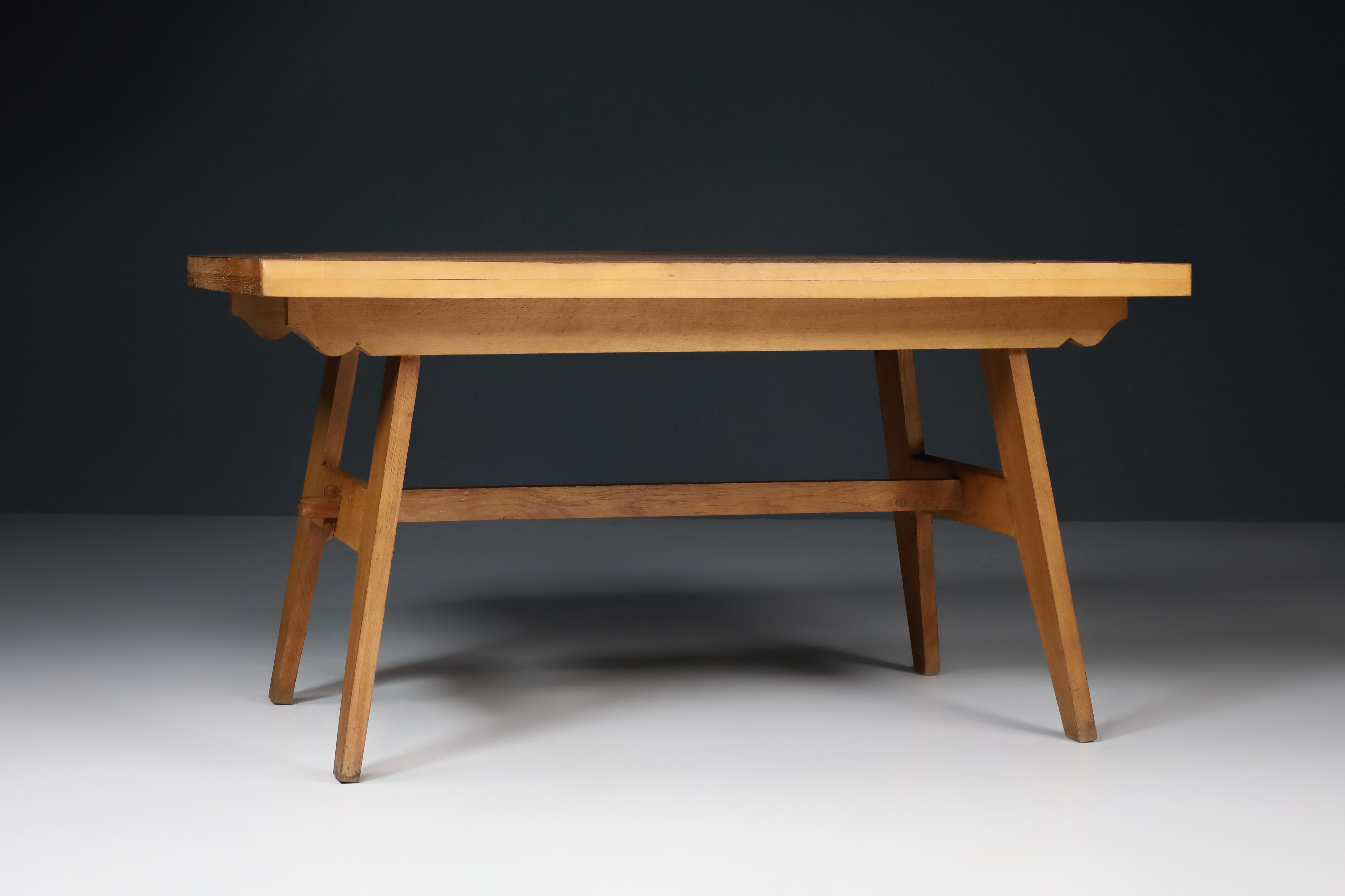 René Gabriel Blond Oak Reconstruction Table, France, 1950s 1