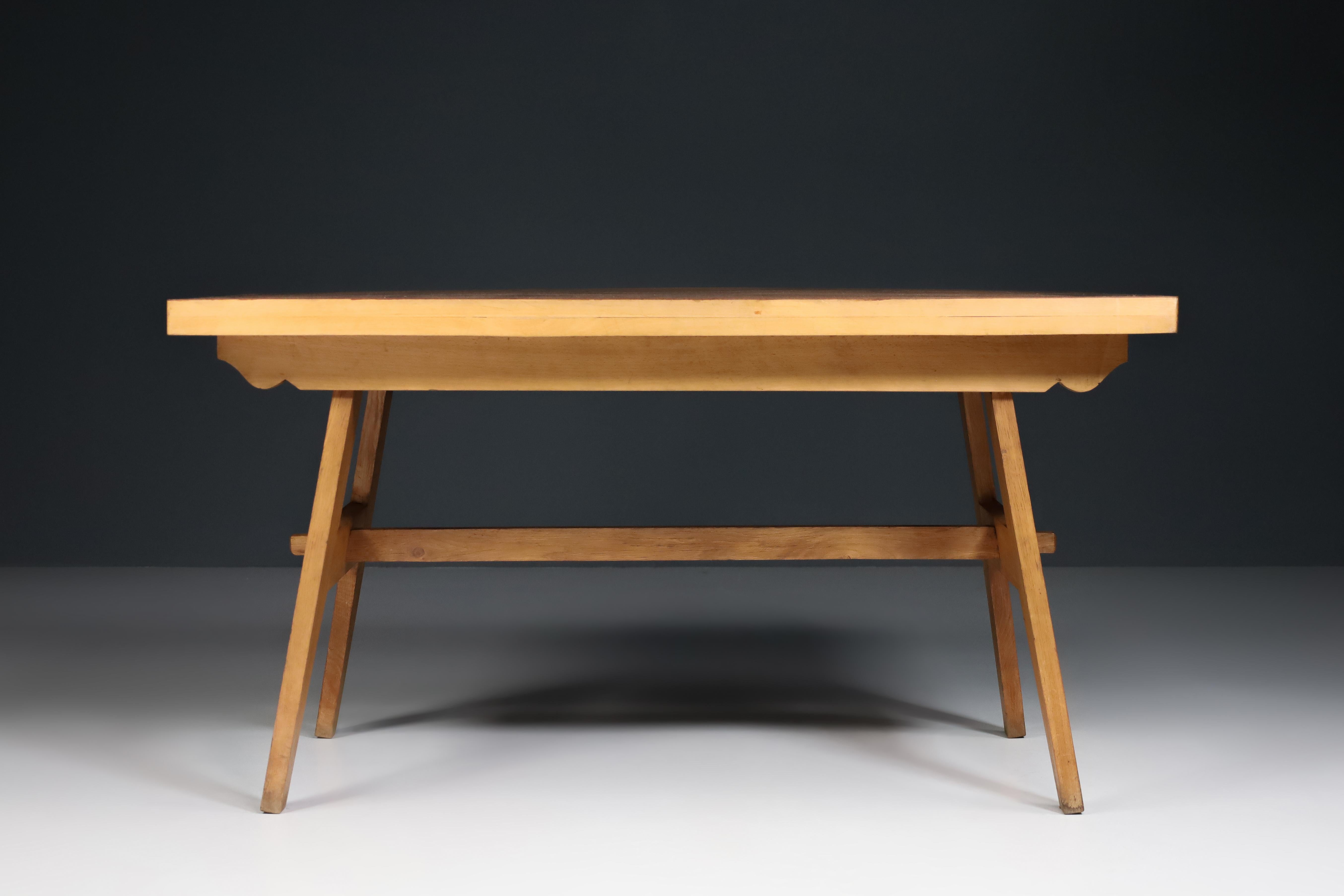 René Gabriel Blond Oak Reconstruction Table, France, 1950s 2