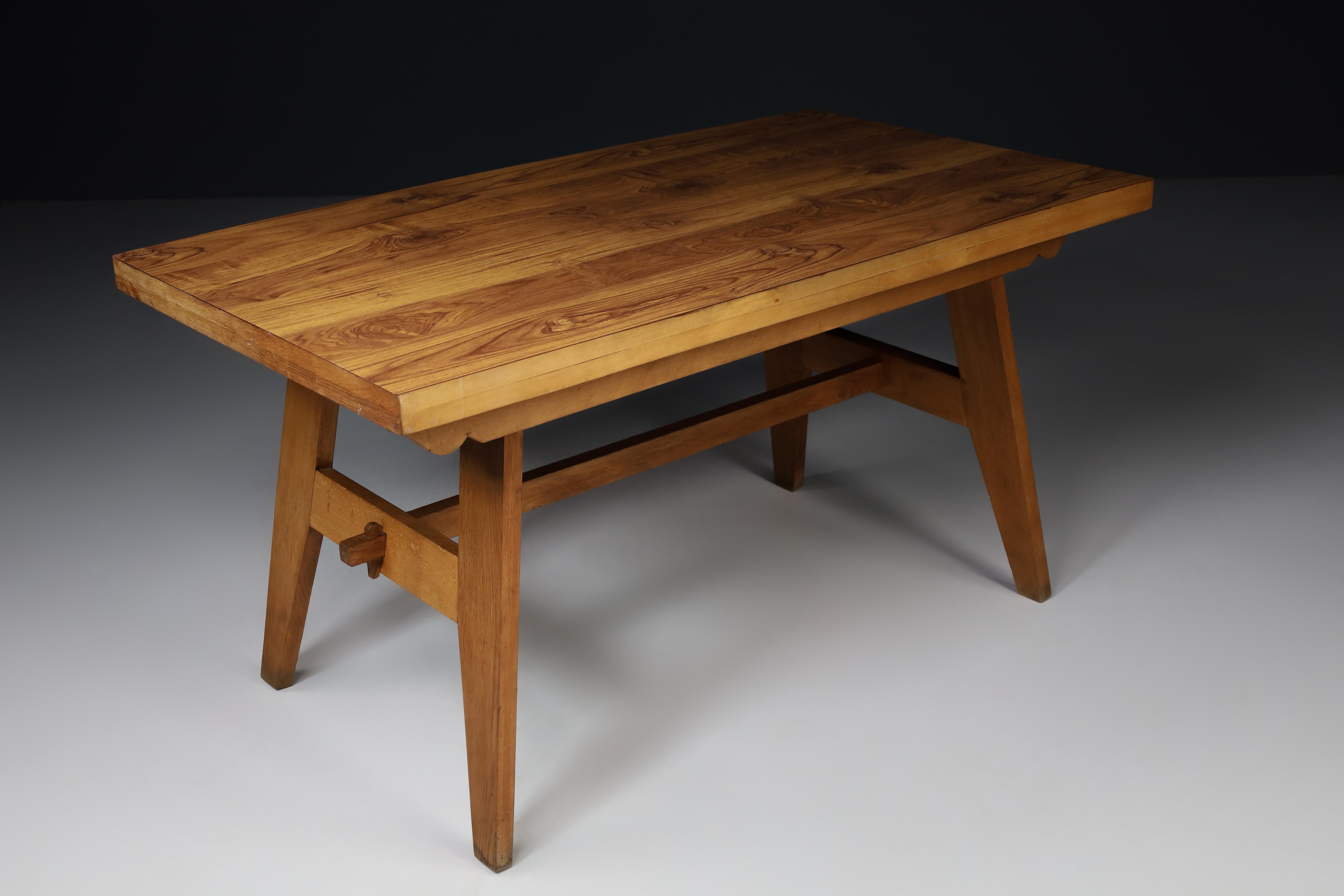 René Gabriel Blond Oak Reconstruction Table, France, 1950s 3
