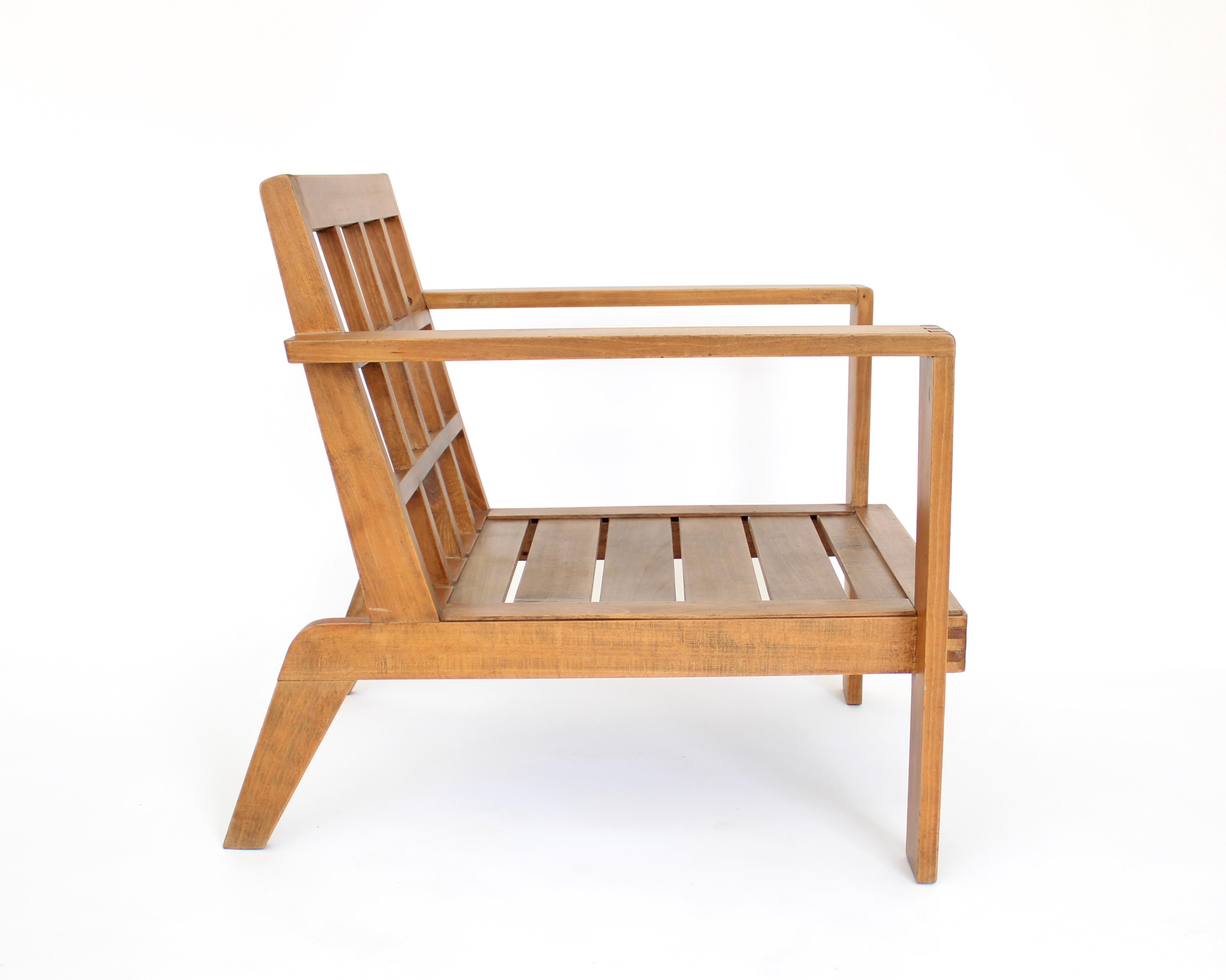 Rene Gabriel French Oak Grid Back Lounge Chair Reconstruction Period  For Sale 2
