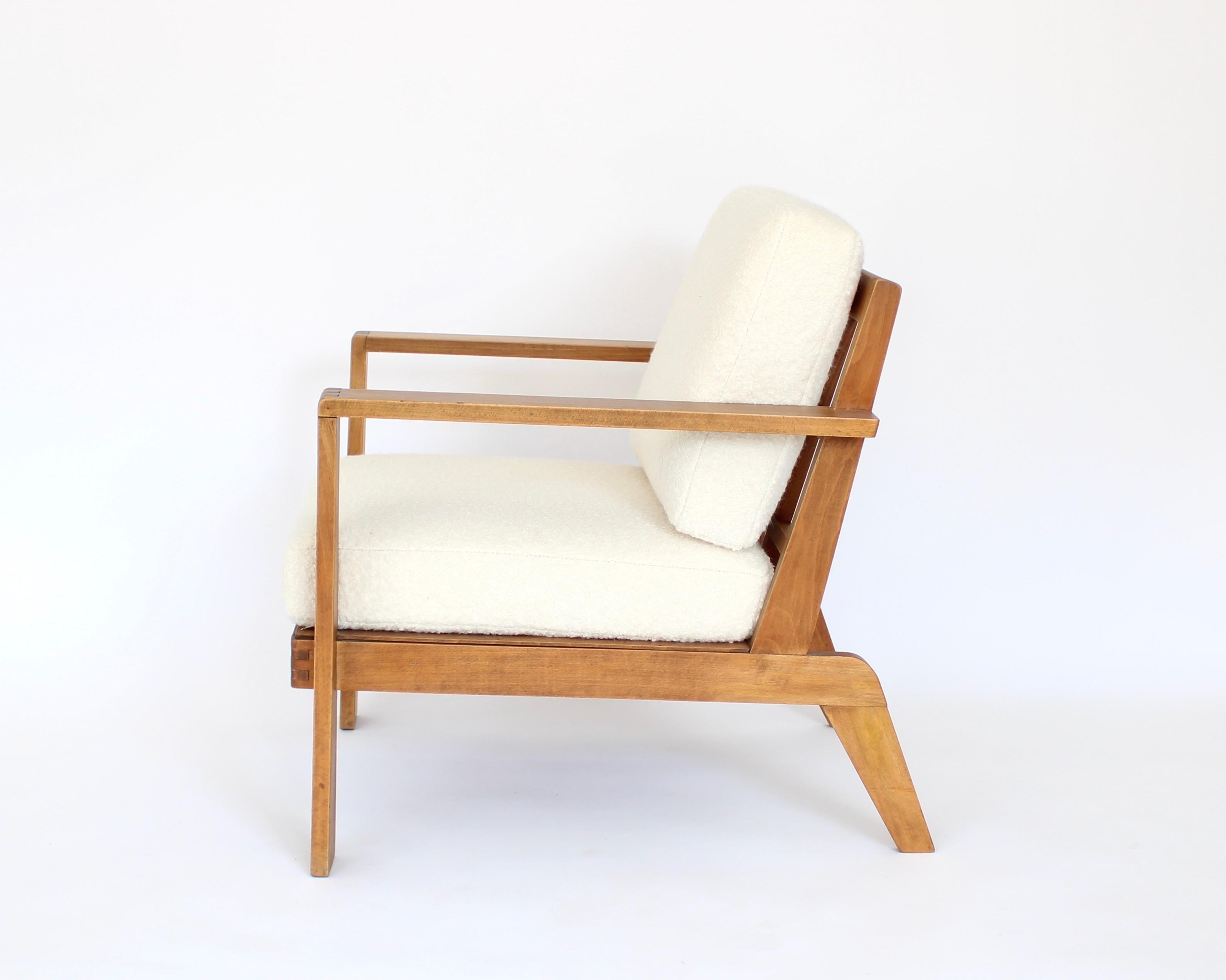 Mid-Century Modern Rene Gabriel French Oak Grid Back Lounge Chair Reconstruction Period  For Sale