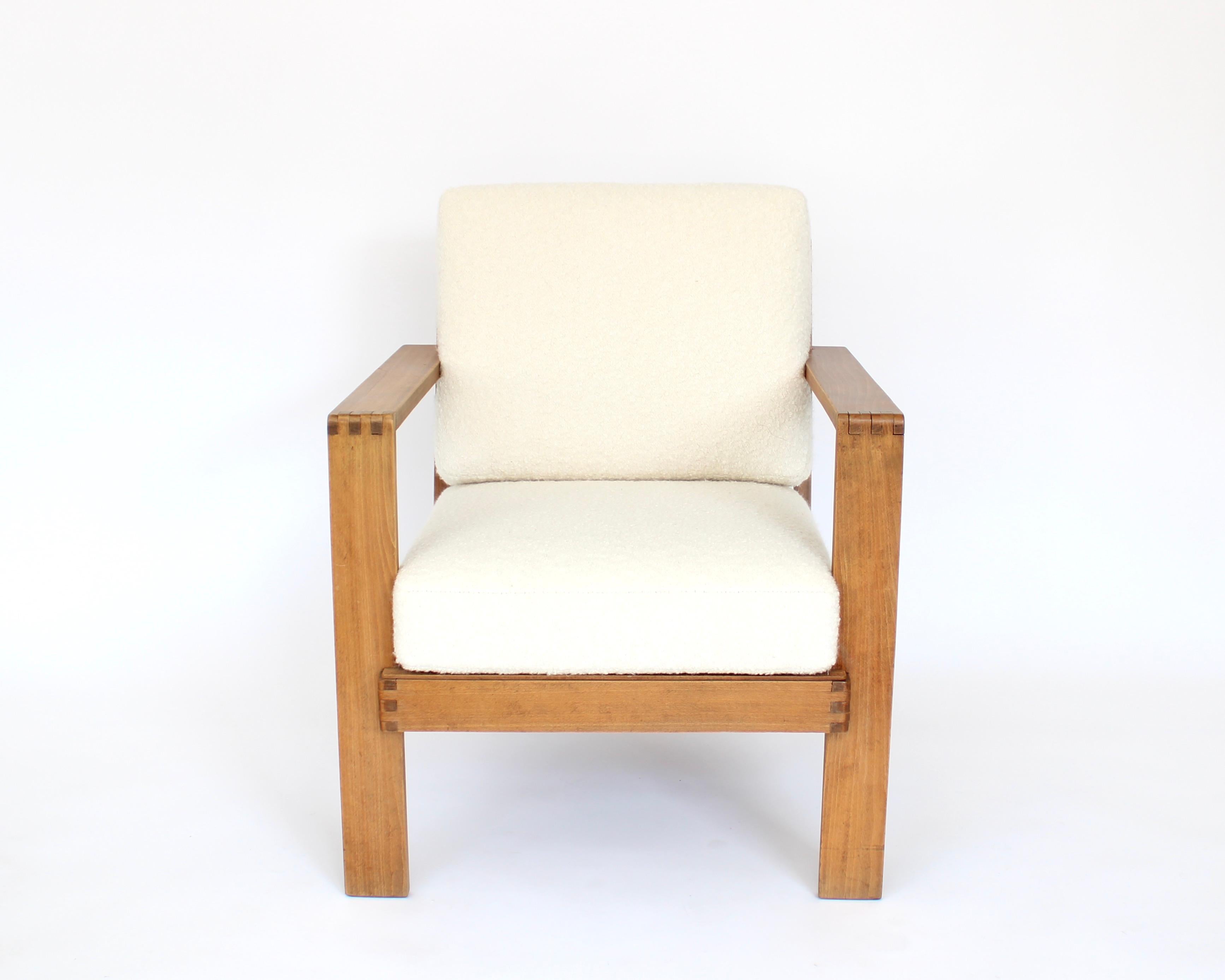 Mid-20th Century Rene Gabriel French Oak Grid Back Lounge Chair Reconstruction Period  For Sale
