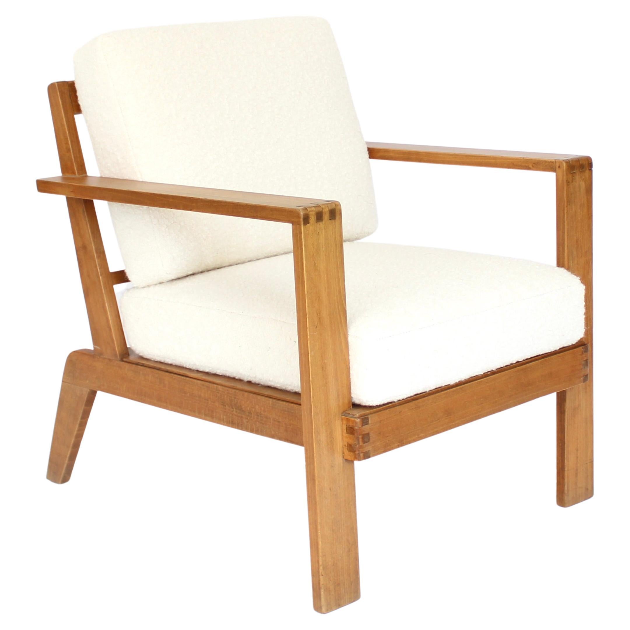 Rene Gabriel French Oak Grid Back Lounge Chair Reconstruction Period 