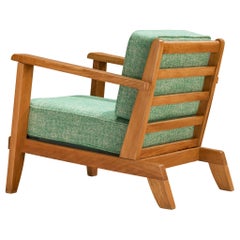 René Gabriel Lounge Chair in Green Linen Pierre Frey Fabric and Wood