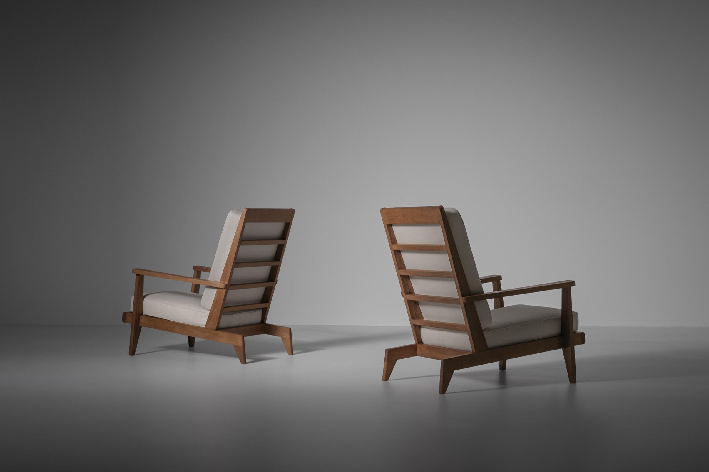 René Gabriel Lounge chairs in French Oak, France 1946 3