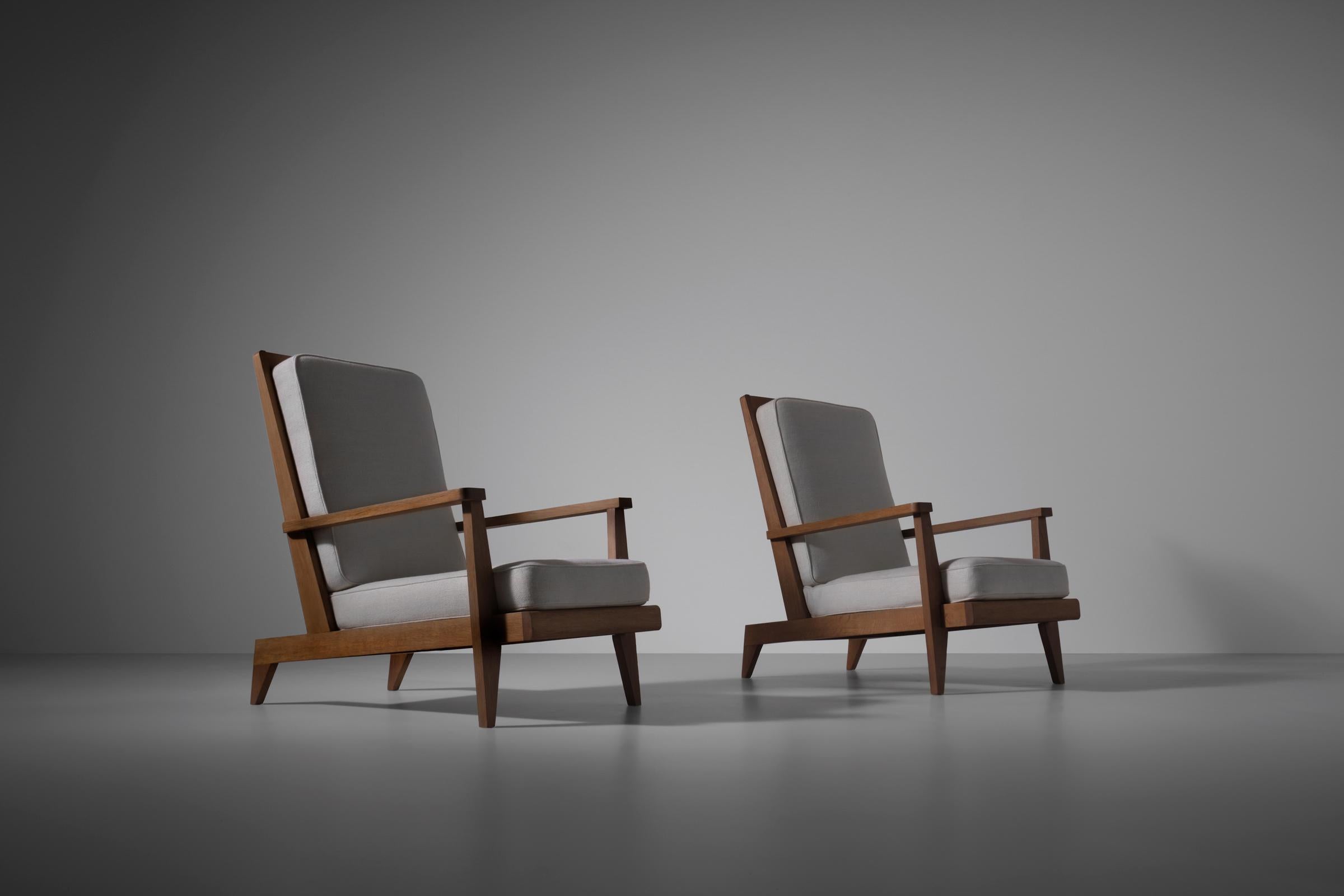 Mid-Century Modern René Gabriel Lounge chairs in French Oak, France 1946