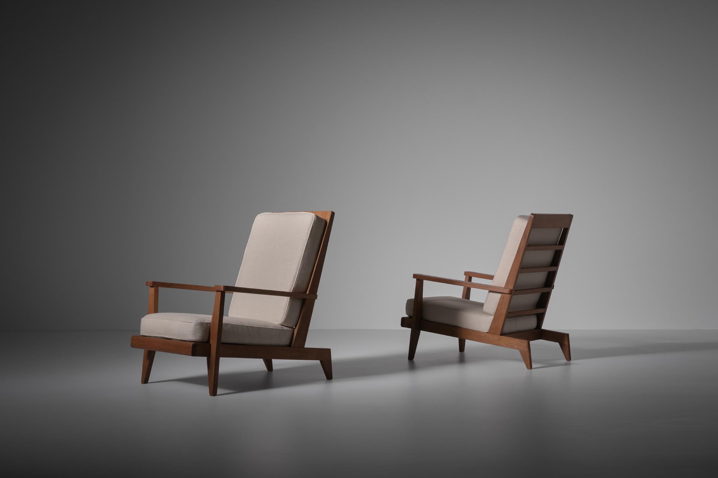 Mid-20th Century René Gabriel Lounge chairs in French Oak, France 1946