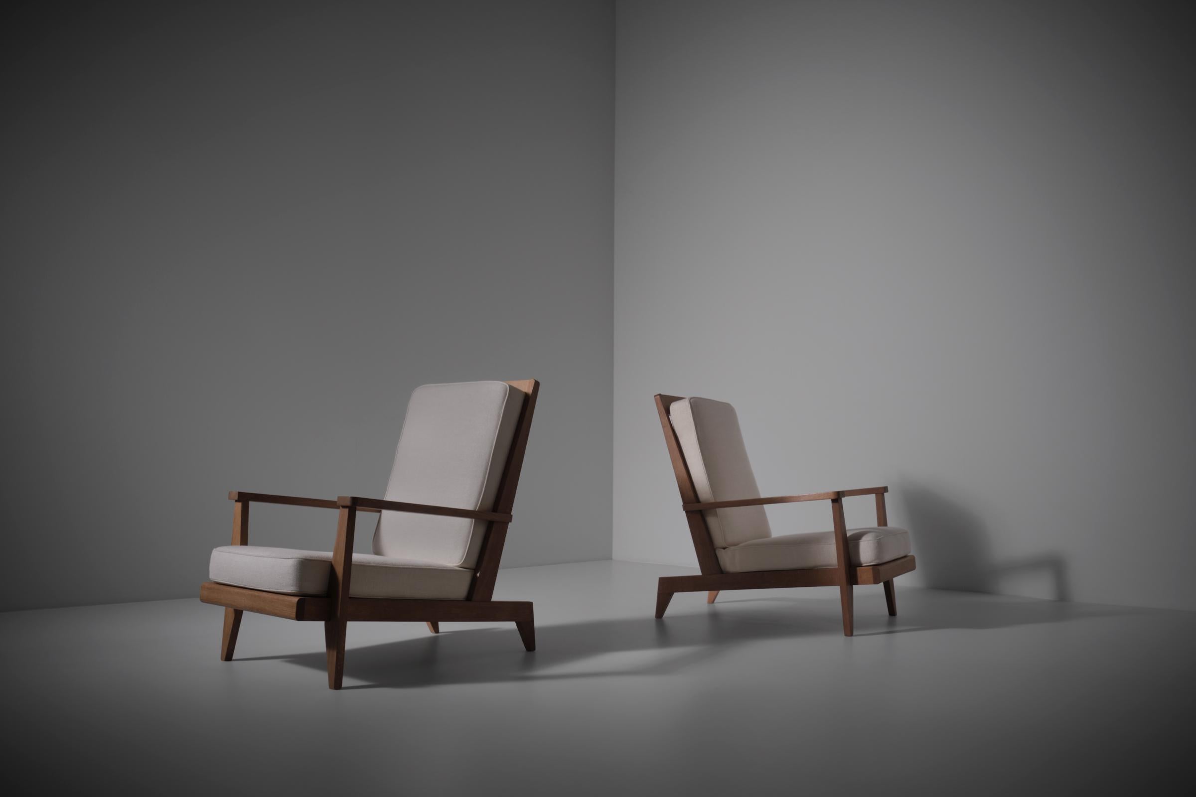 René Gabriel Lounge chairs in French Oak, France 1946 1