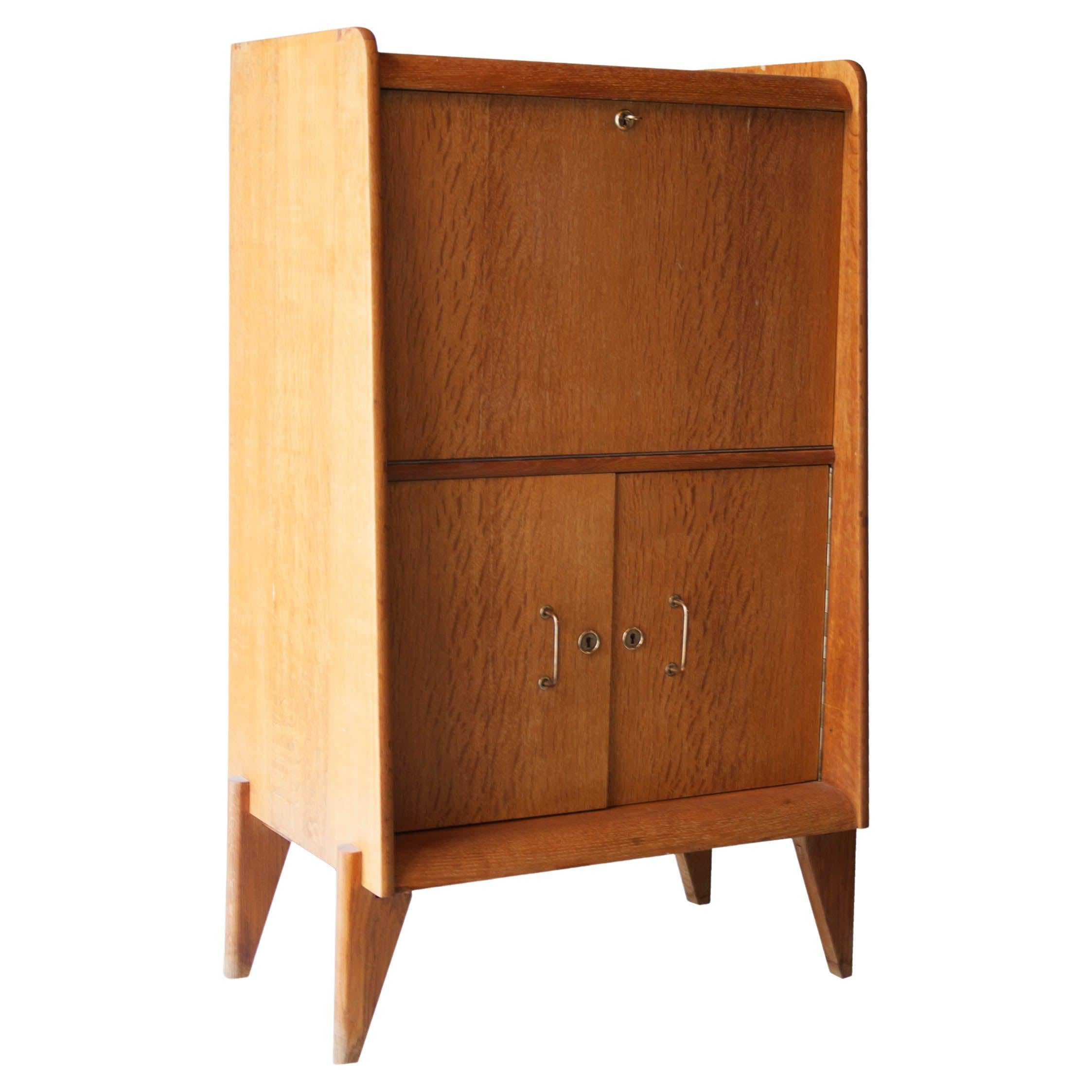 MidCentury Modern Illuminating Bookmatched Walnut and Brass Bar