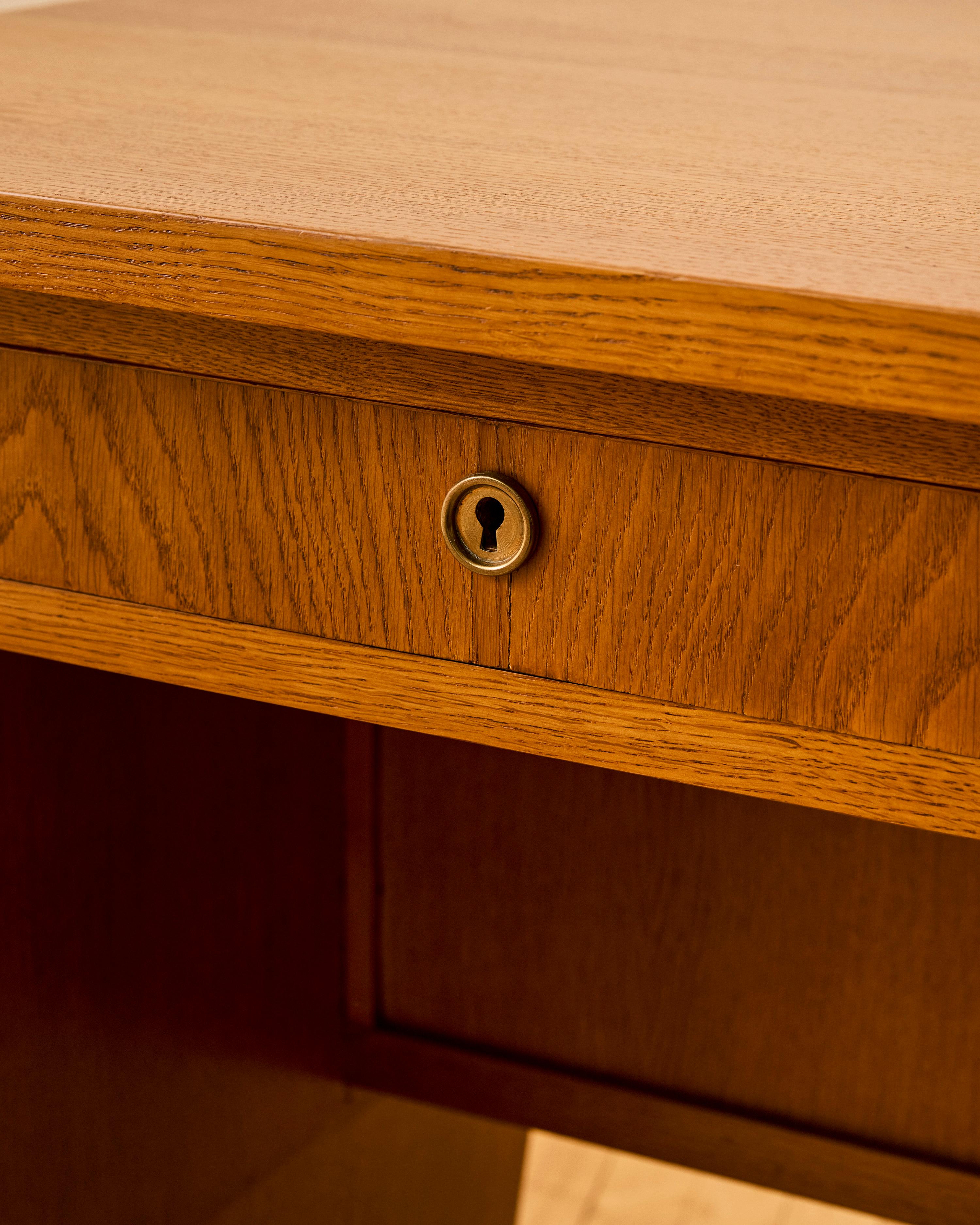 Rene Gabriel Oak and Bronze Desk c. 1950 For Sale 5
