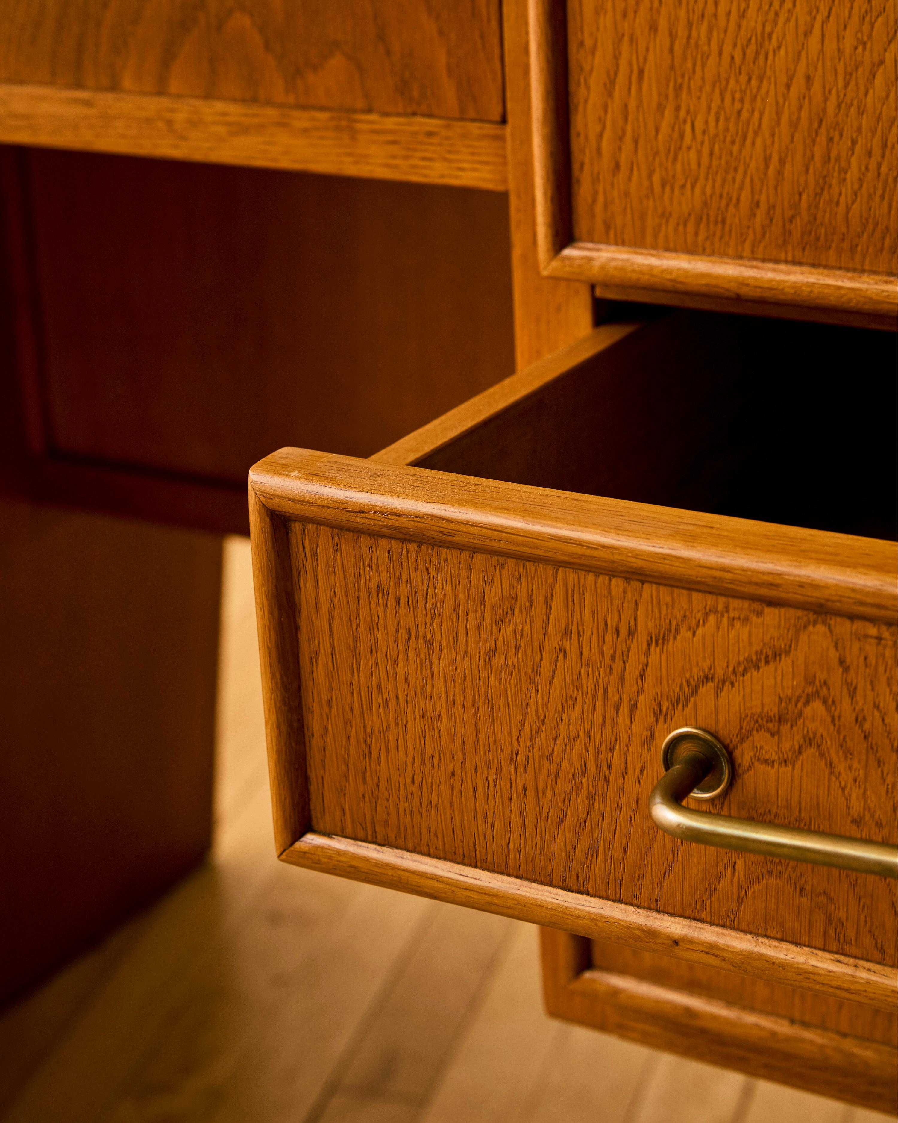 Rene Gabriel Oak and Bronze Desk c. 1950 For Sale 6