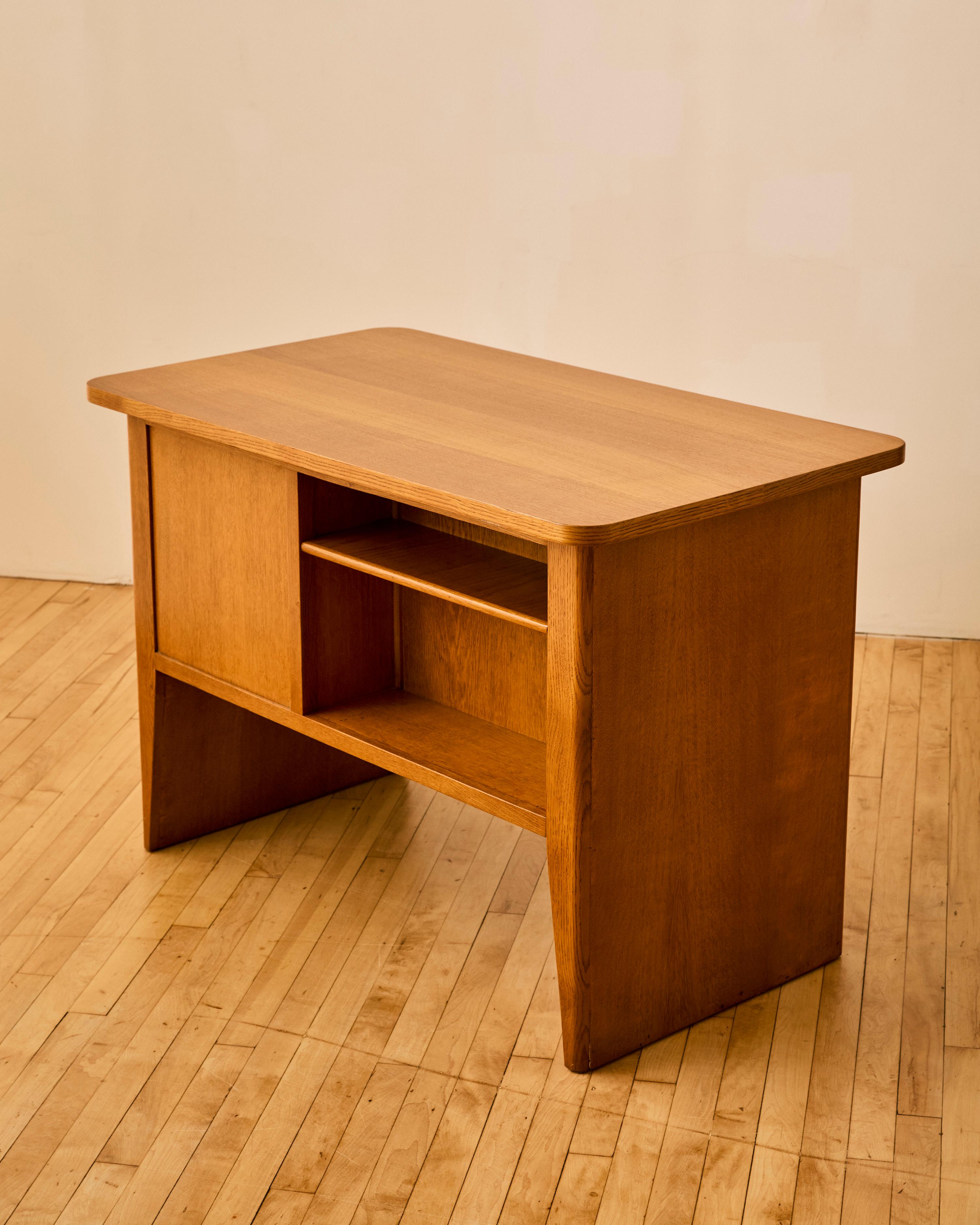 Rene Gabriel Oak and Bronze Desk c. 1950 For Sale 11
