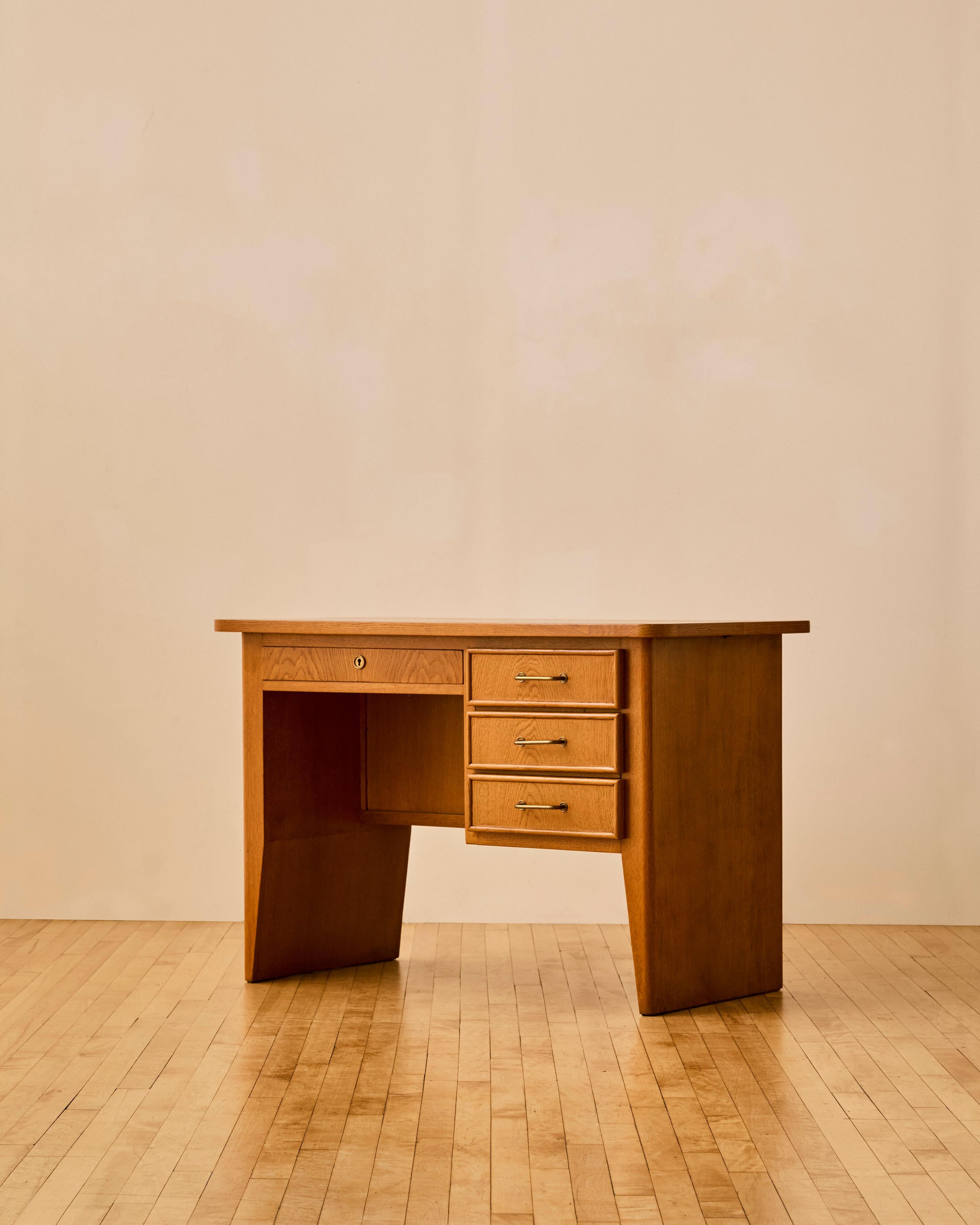 French Rene Gabriel Oak and Bronze Desk c. 1950 For Sale