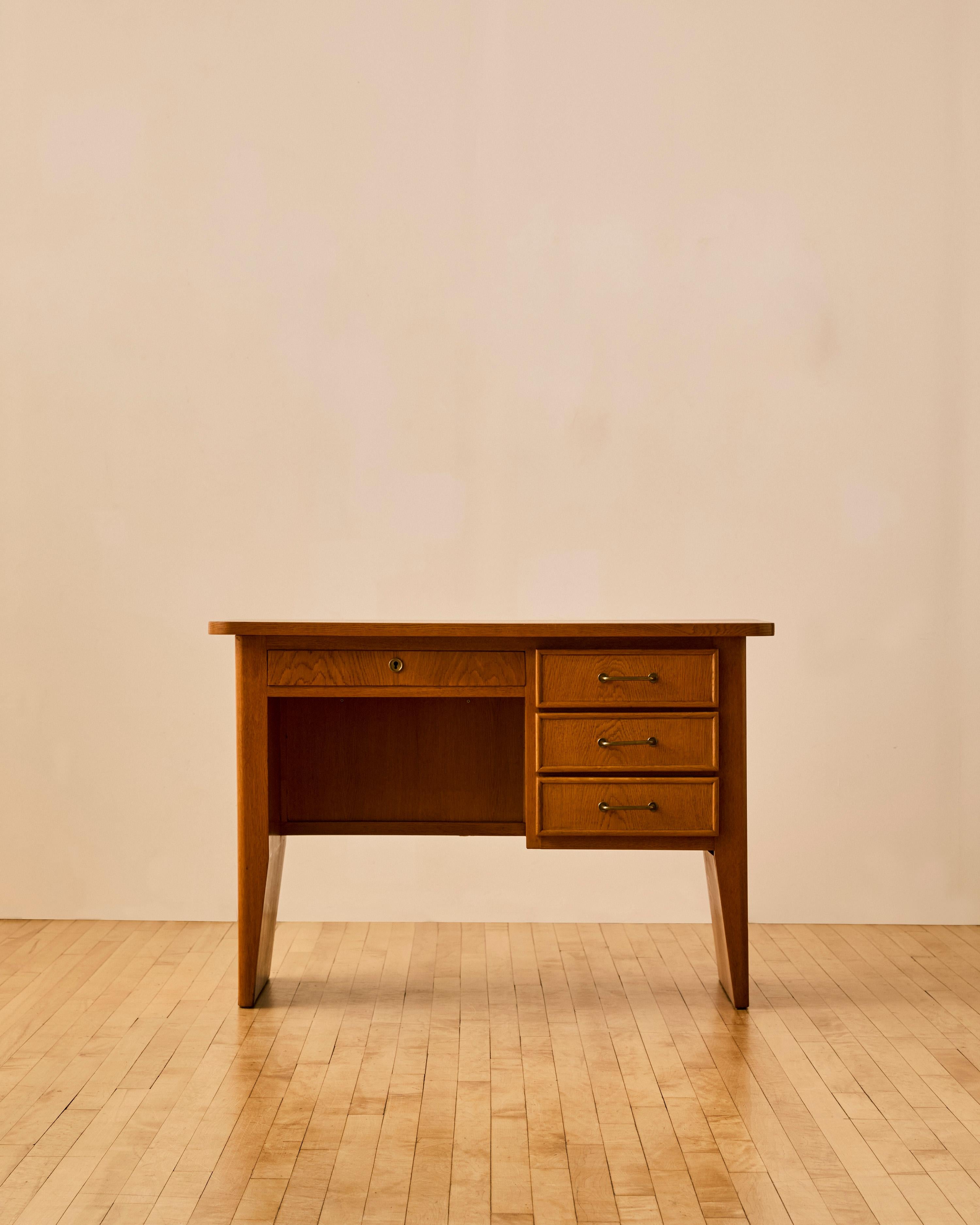 Rene Gabriel Oak and Bronze Desk c. 1950 In Good Condition For Sale In Long Island City, NY