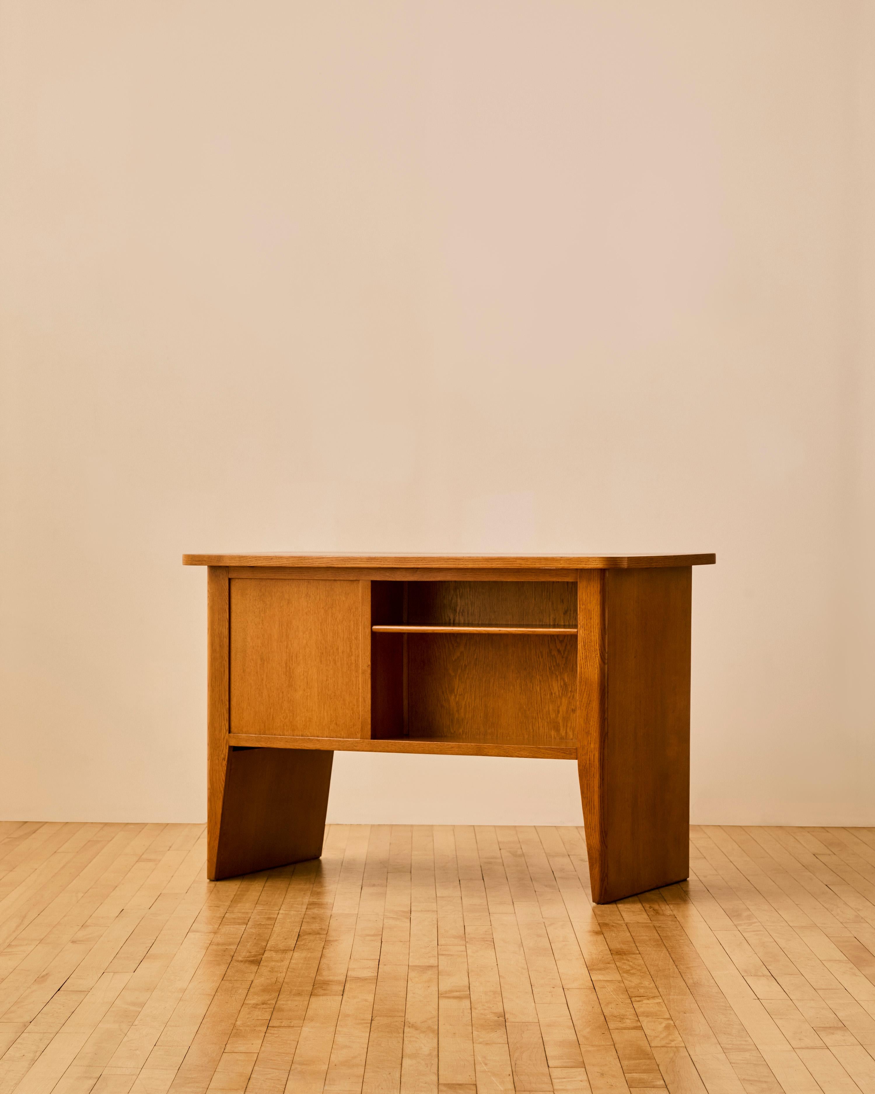 Rene Gabriel Oak and Bronze Desk c. 1950 For Sale 2