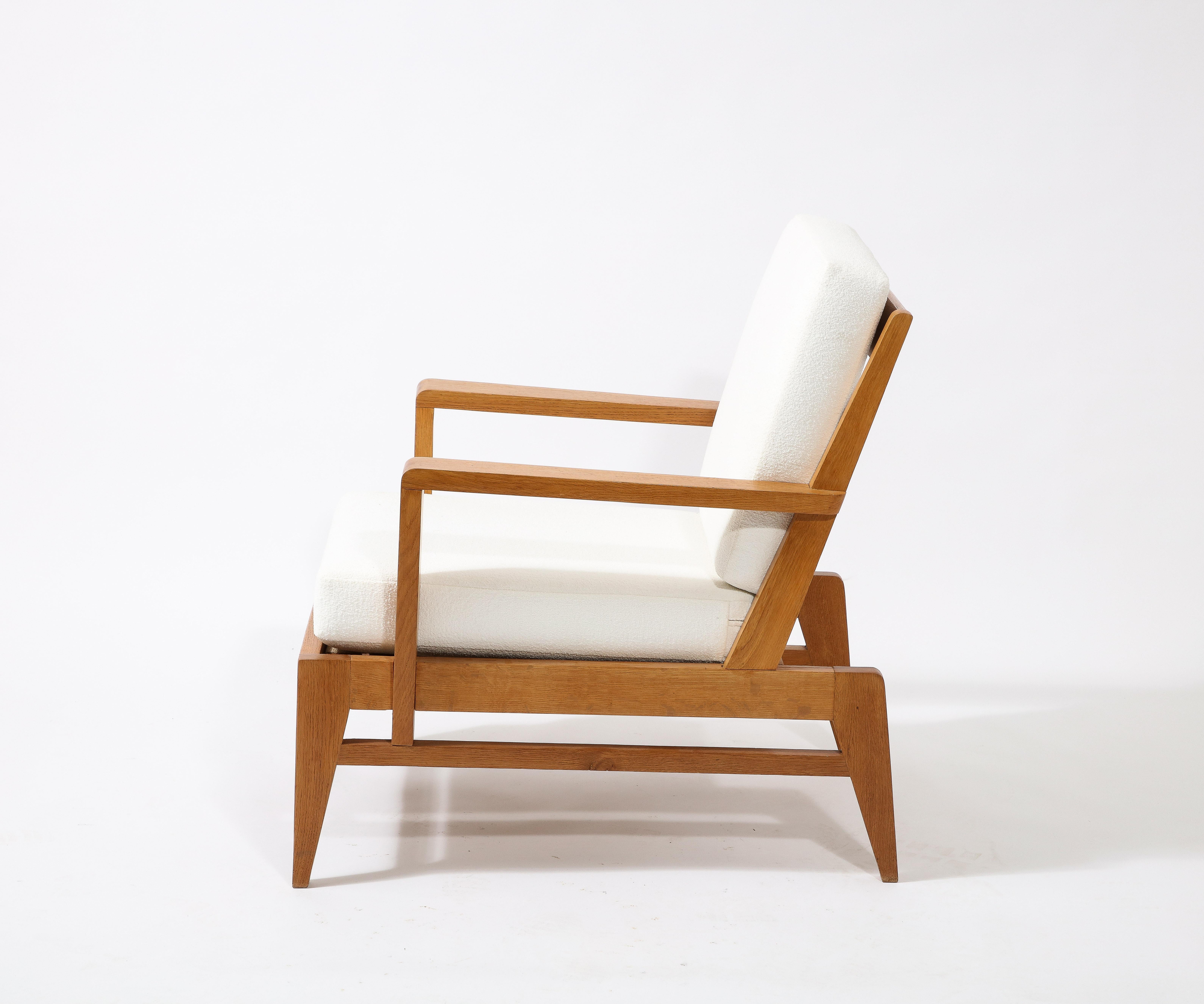 René Gabriel Pair of Oak Lounge Chairs Armchairs, France 1940’s For Sale 4