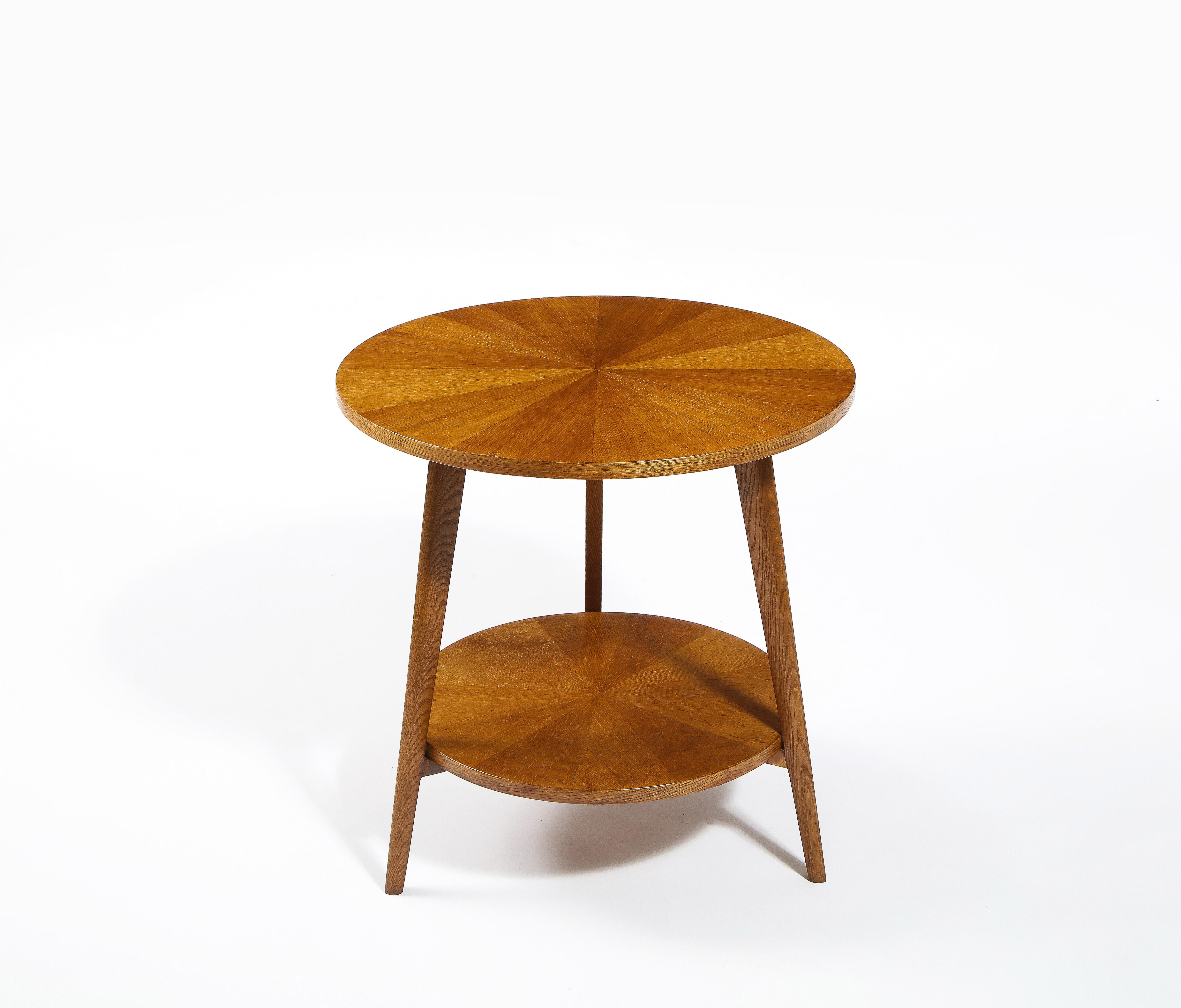René Gabriel Oak Two Tiered Gueridon, France 1950's In Good Condition For Sale In New York, NY