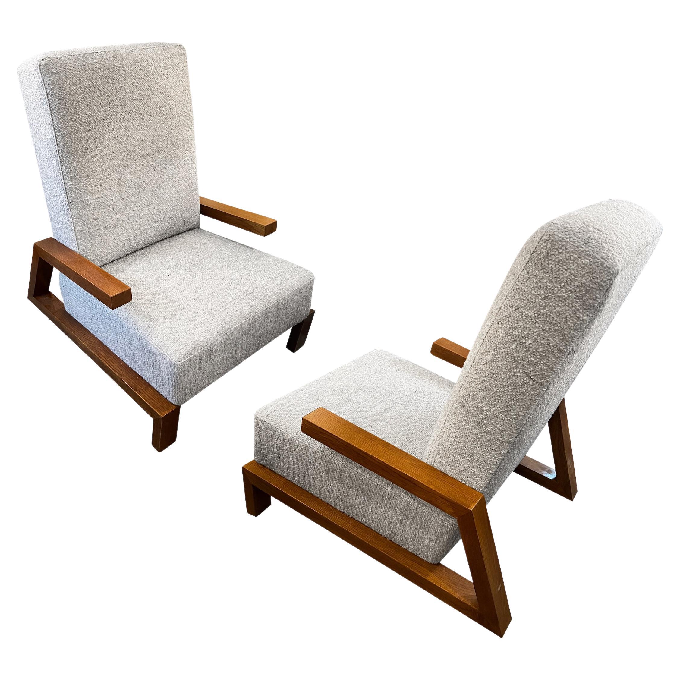 Rene Gabriel Pair Upholstered Side Chairs, France, Mid Century