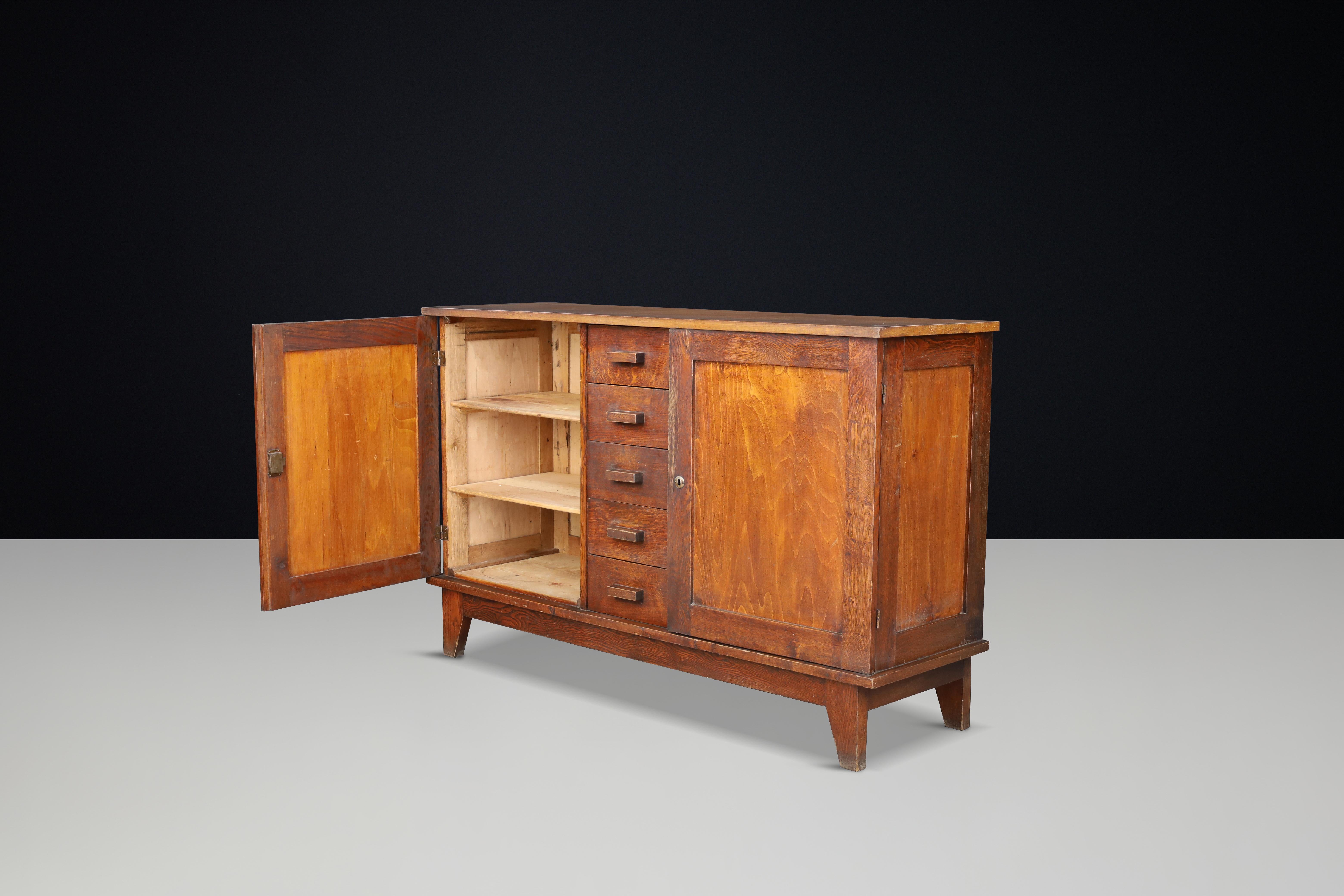 René Gabriel Patinated Oak Sideboard, France, 1940s For Sale 4