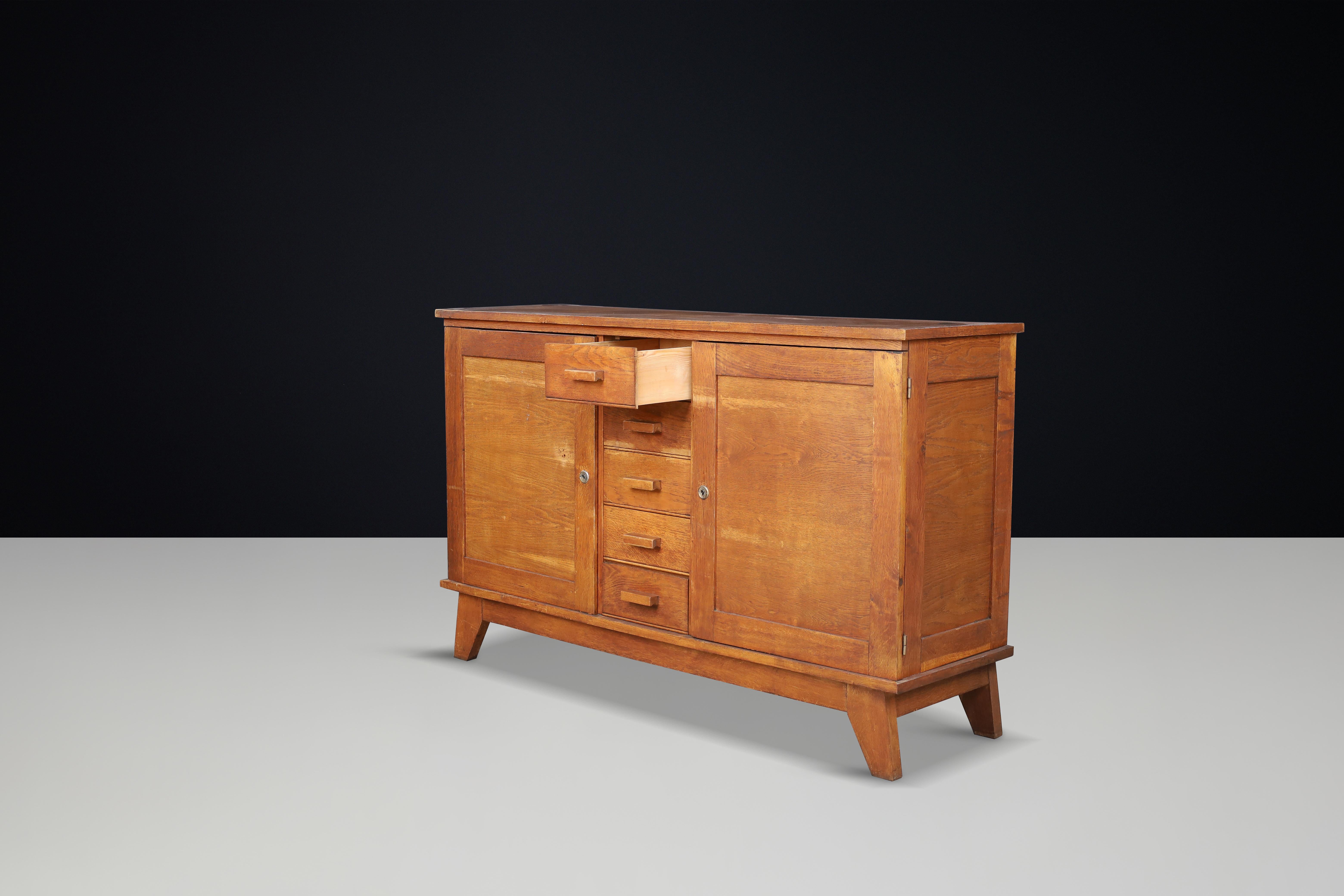 René Gabriel Patinated Oak Sideboard, France, 1940s For Sale 4